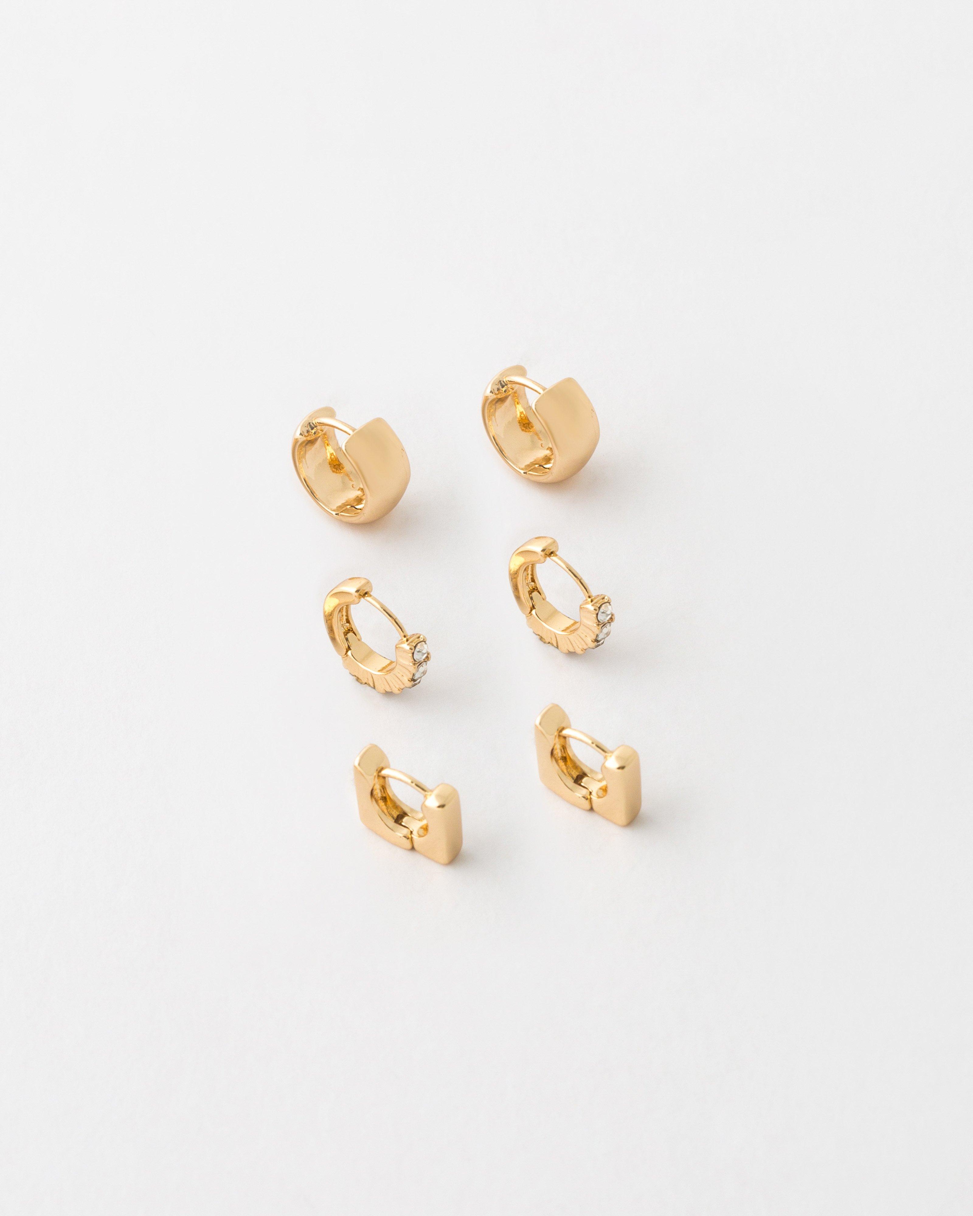 Mini Huggie Earrings Pack -  Gold