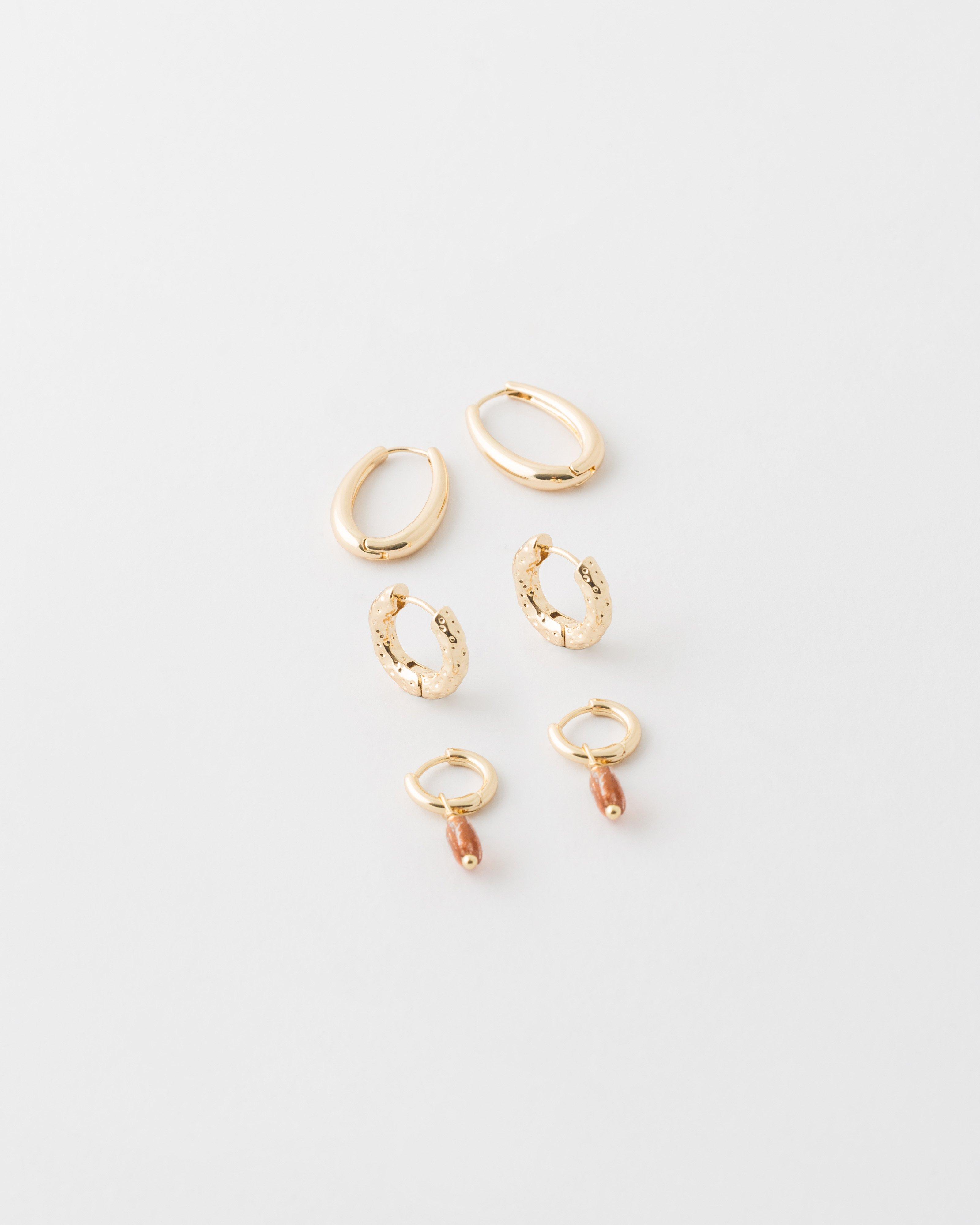 Hoops with Glass Dangle Earring Pack -  Gold