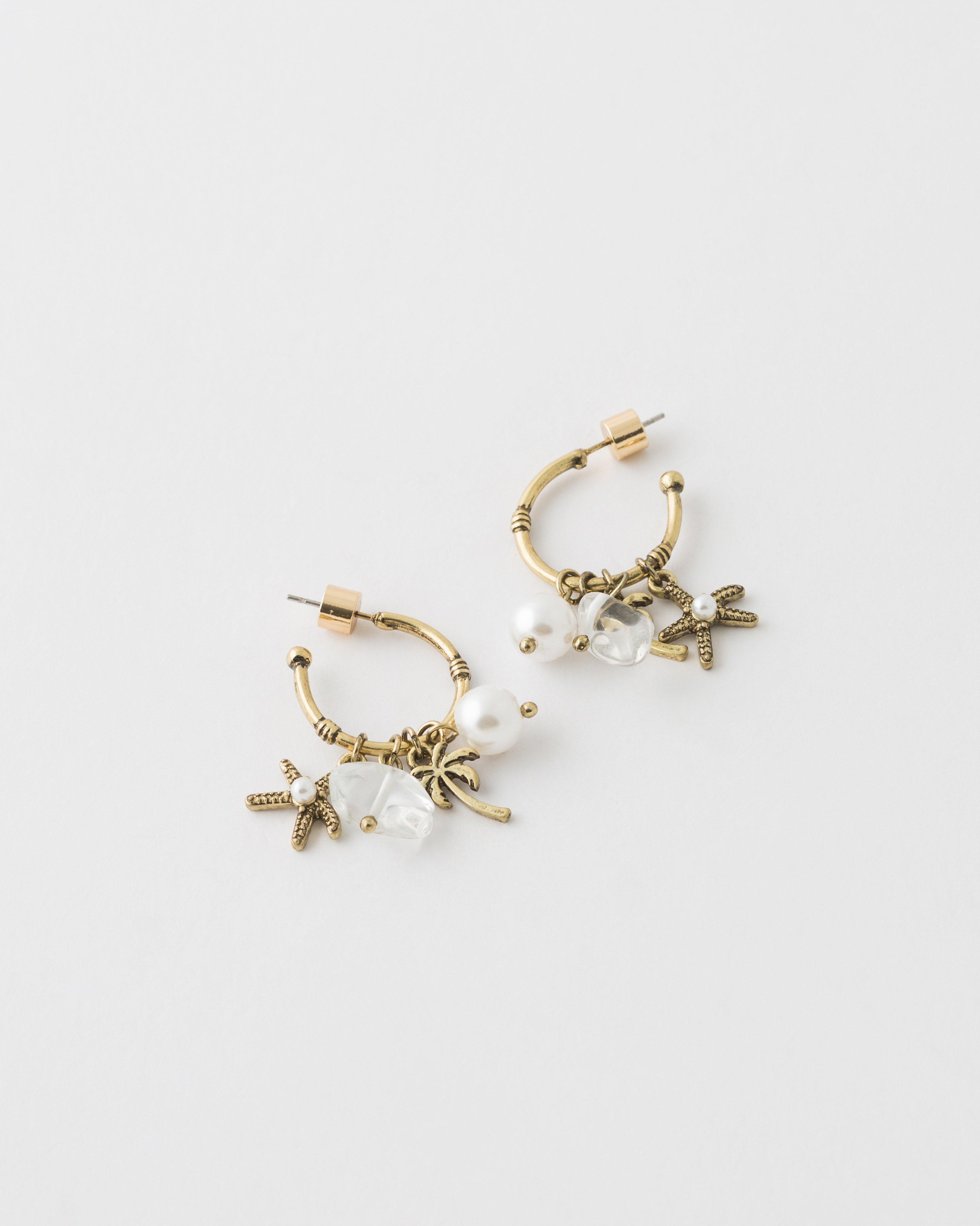 Charm Hoop Earrings -  Gold