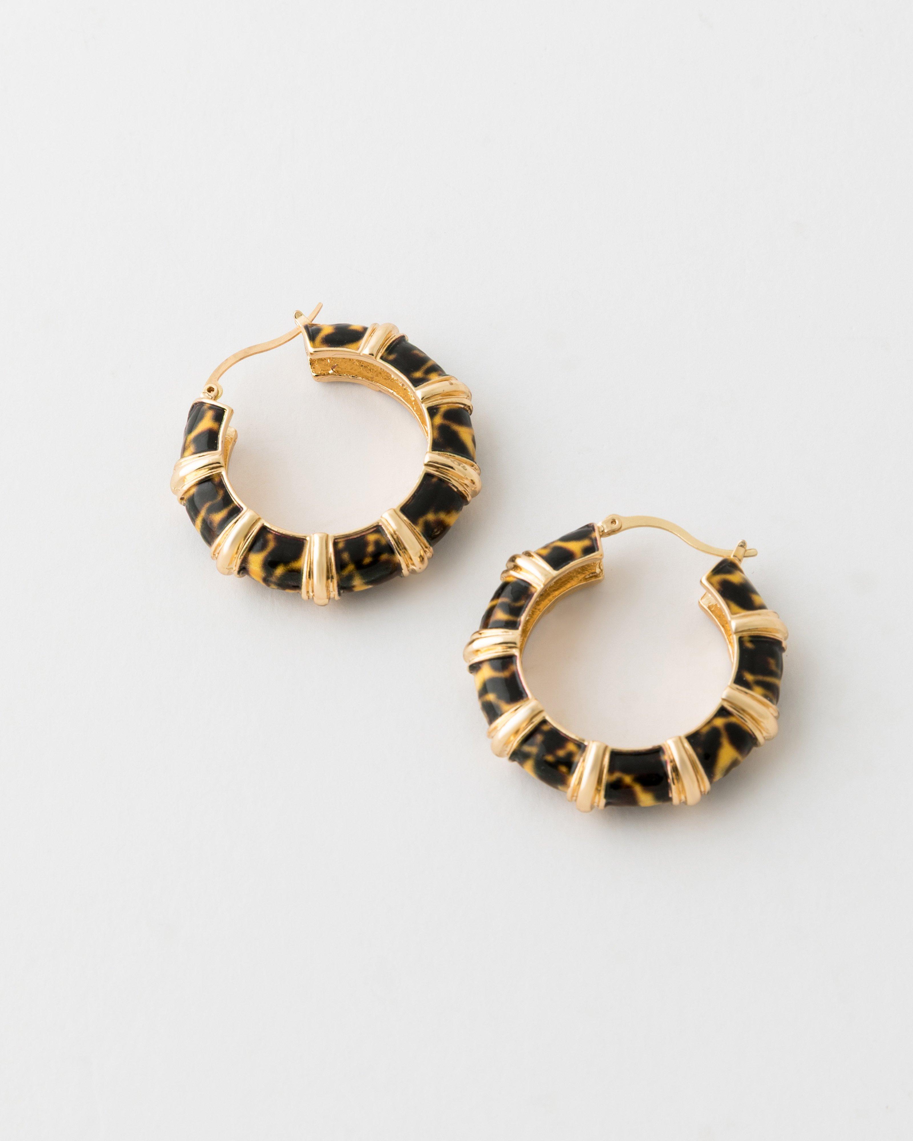 Abstract Gold Resin Earring -  Brown