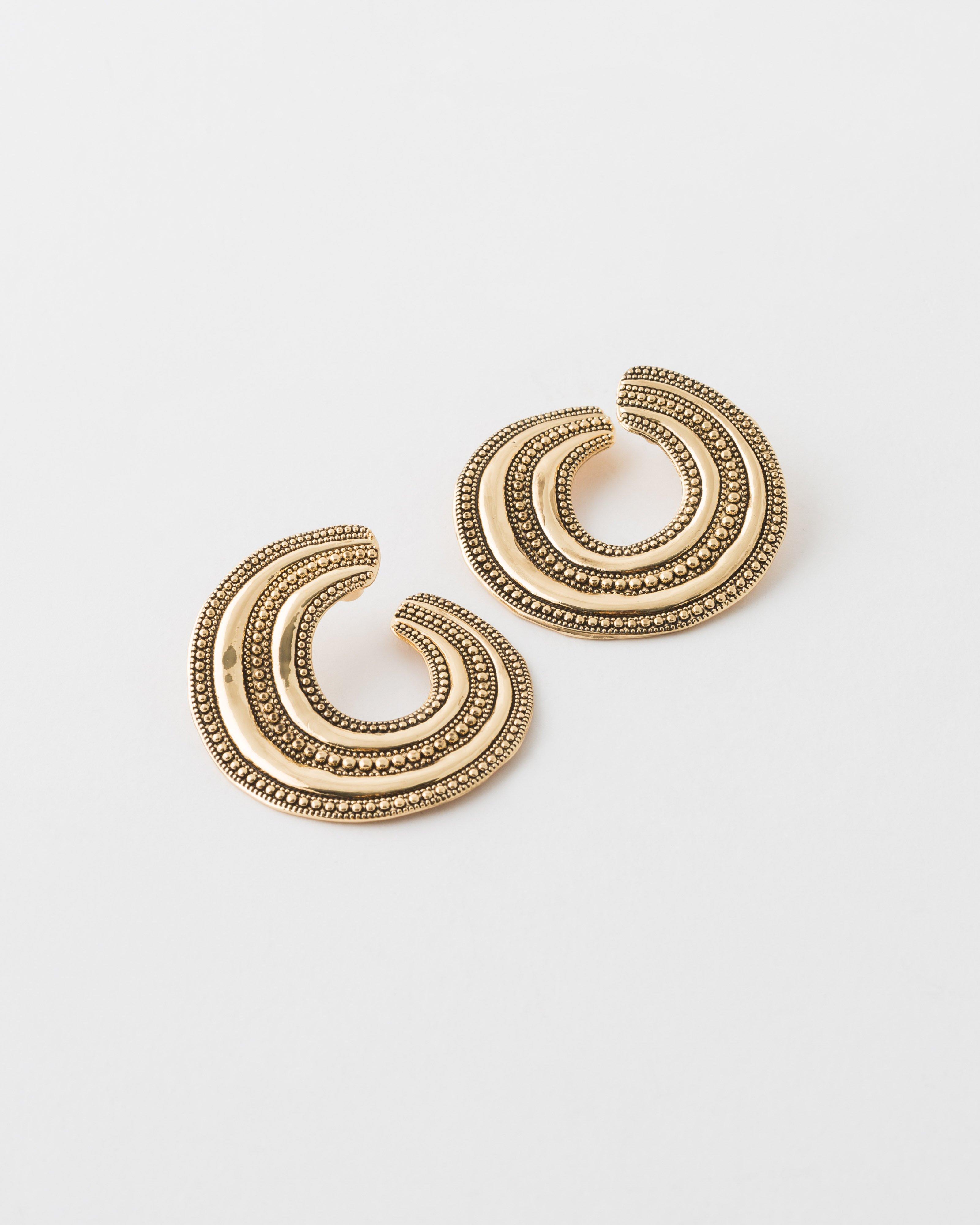 Gold Textured Hoop Earrings  -  Gold