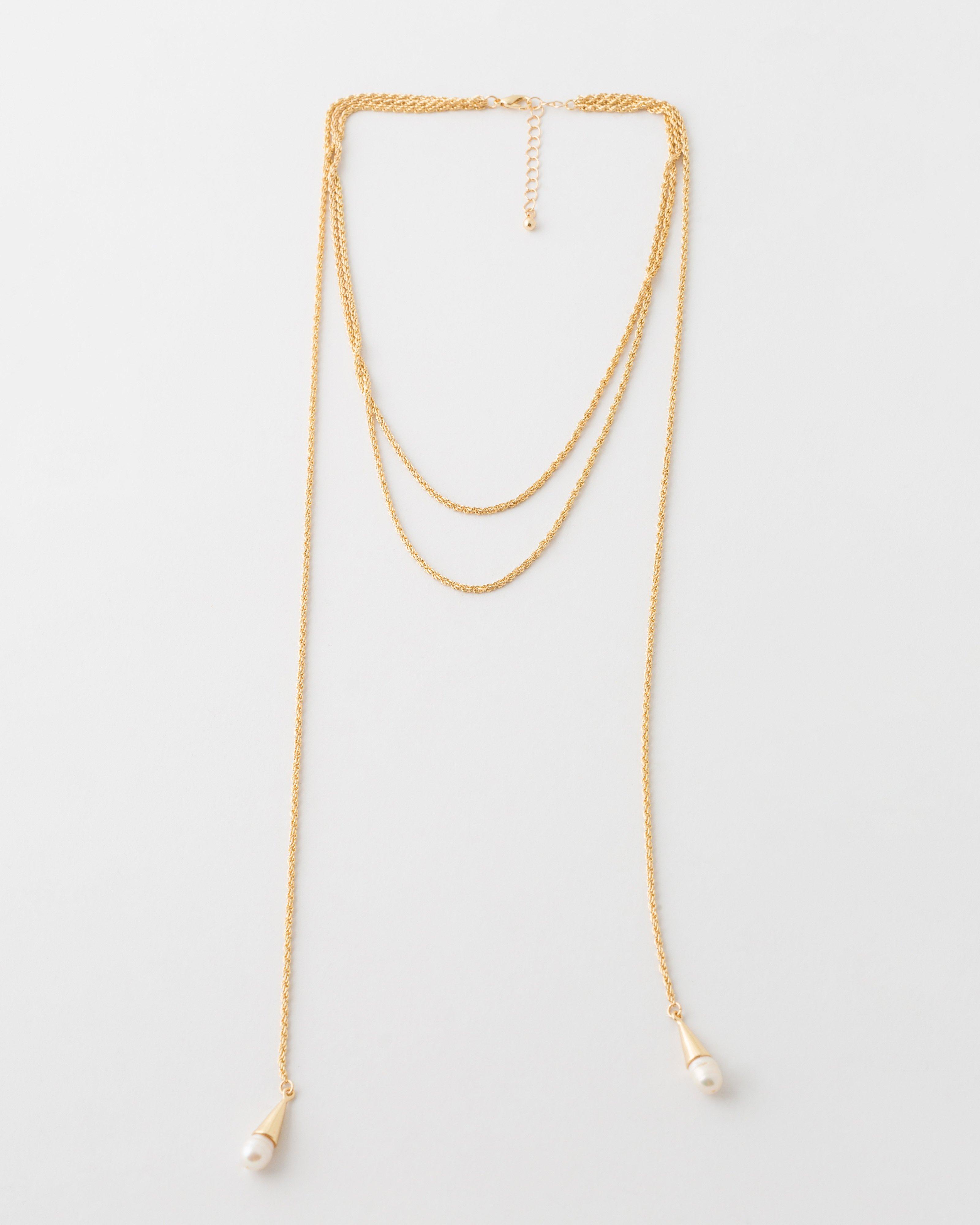 Multi-Strand & Freshwater Pearl Necklace -  Gold