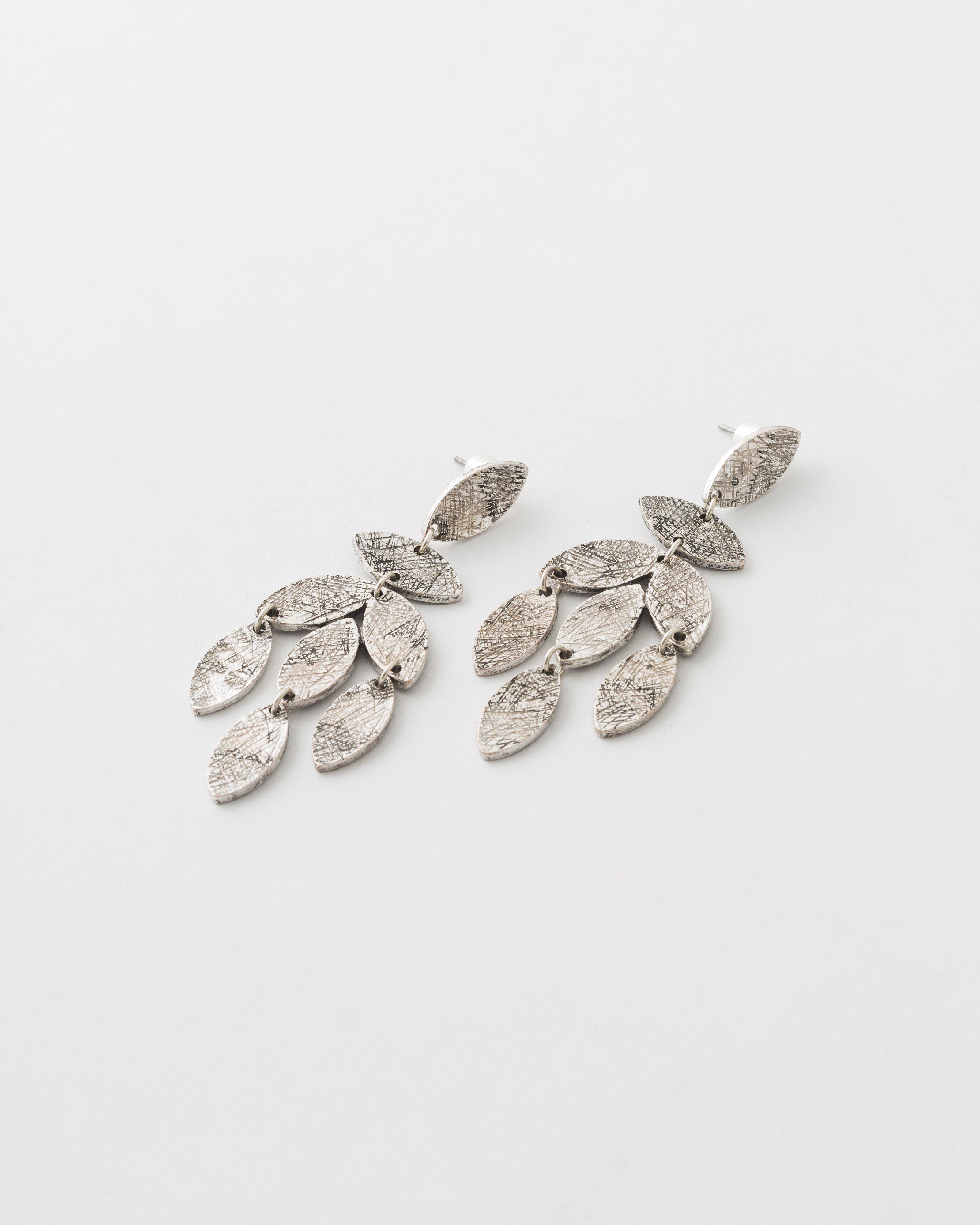 Leaf Cut Earrings -  Silver