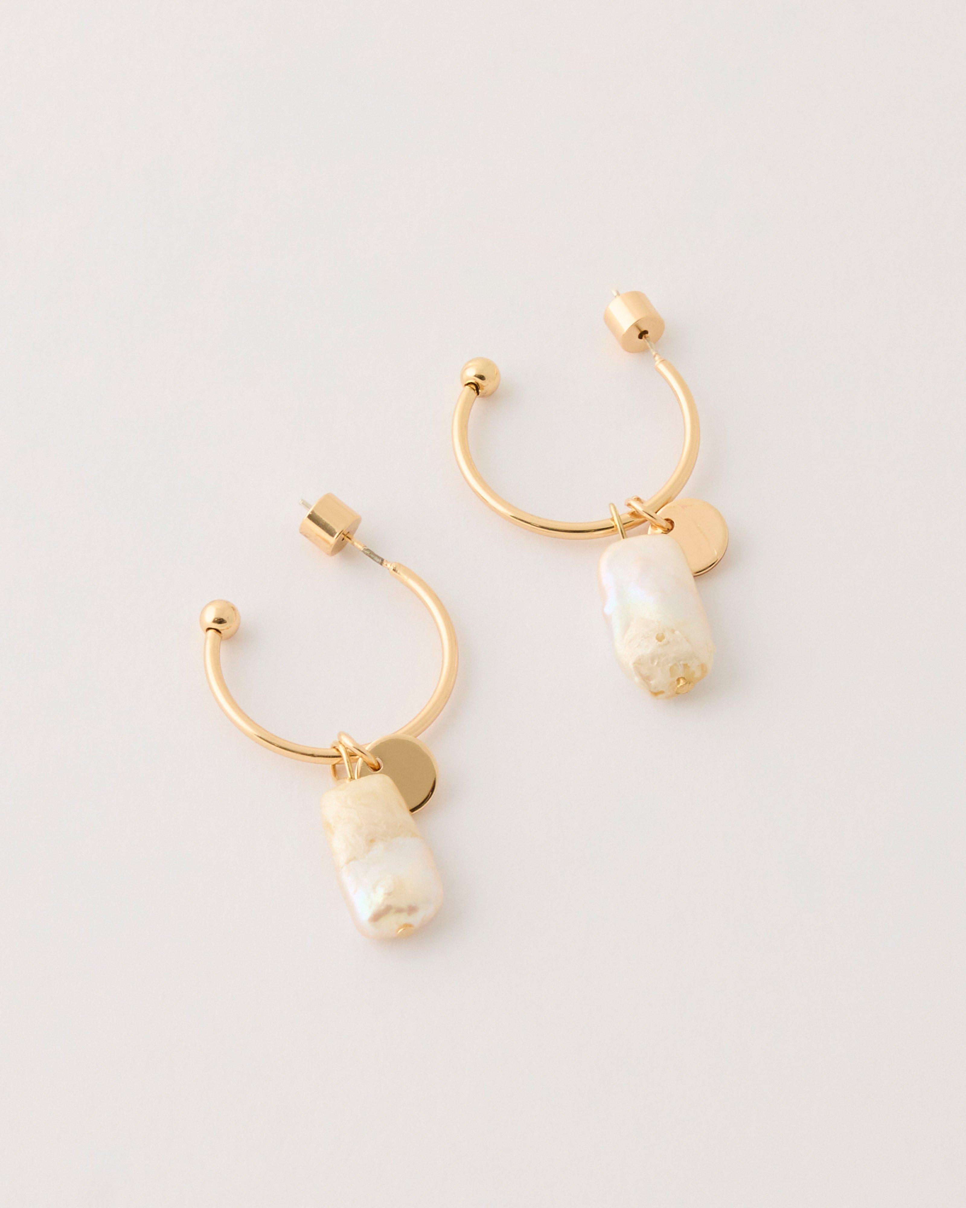 Hoop with Irregular Freshwater Pearl Earrings -  Gold