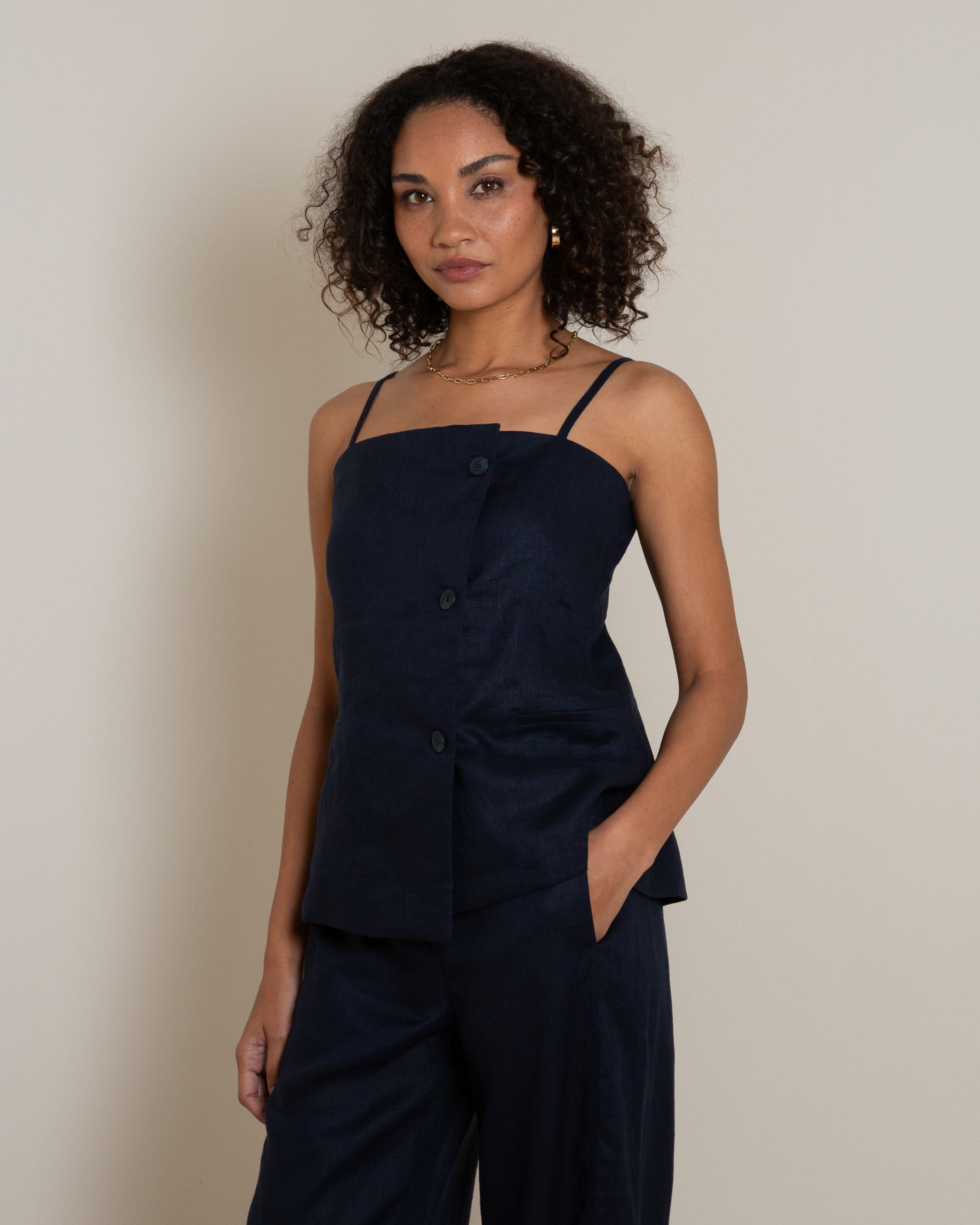 Daniela Linen Waistcoat -  Navy