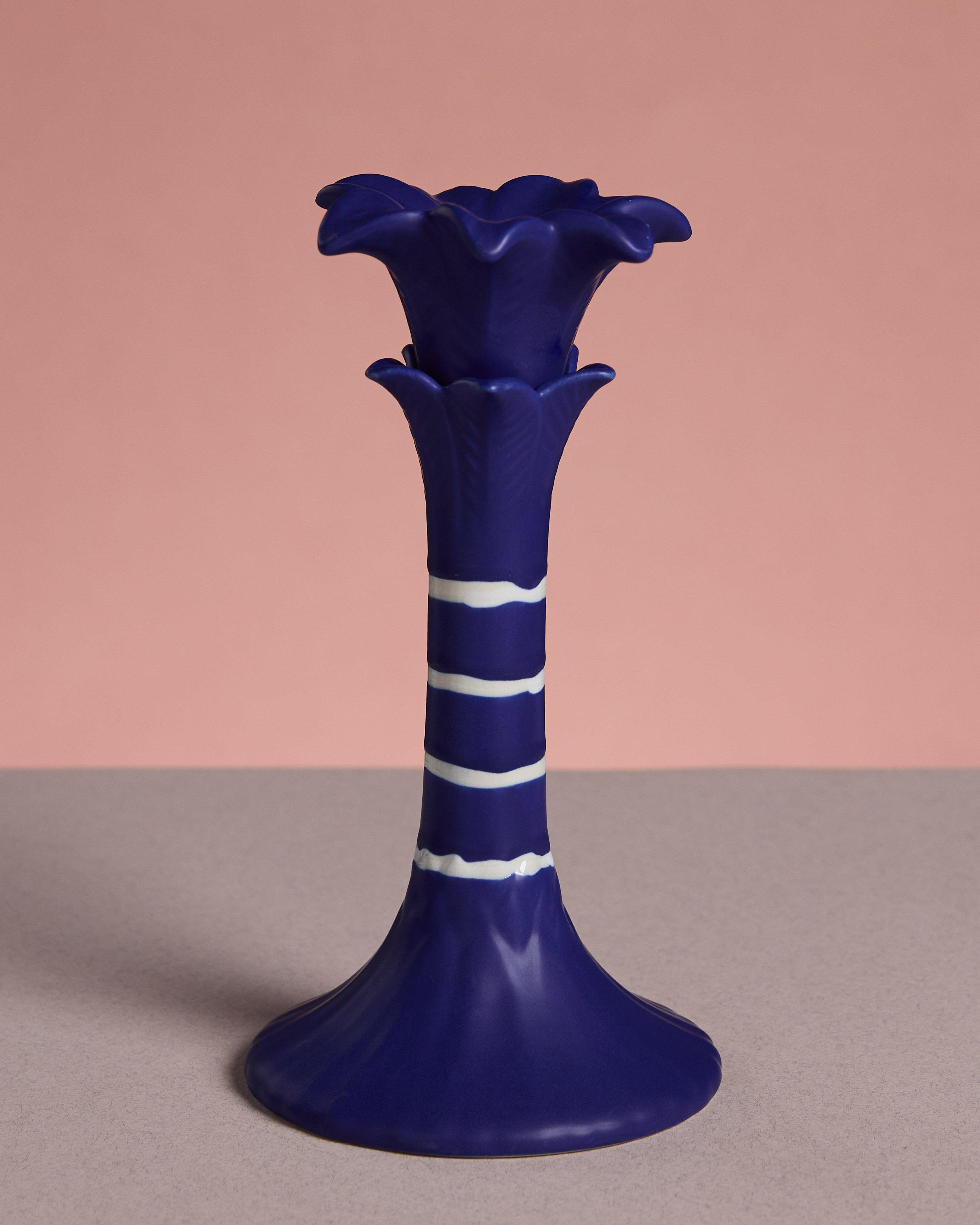  Summer Sun Tall Stoneware Candle Holder -  Blue