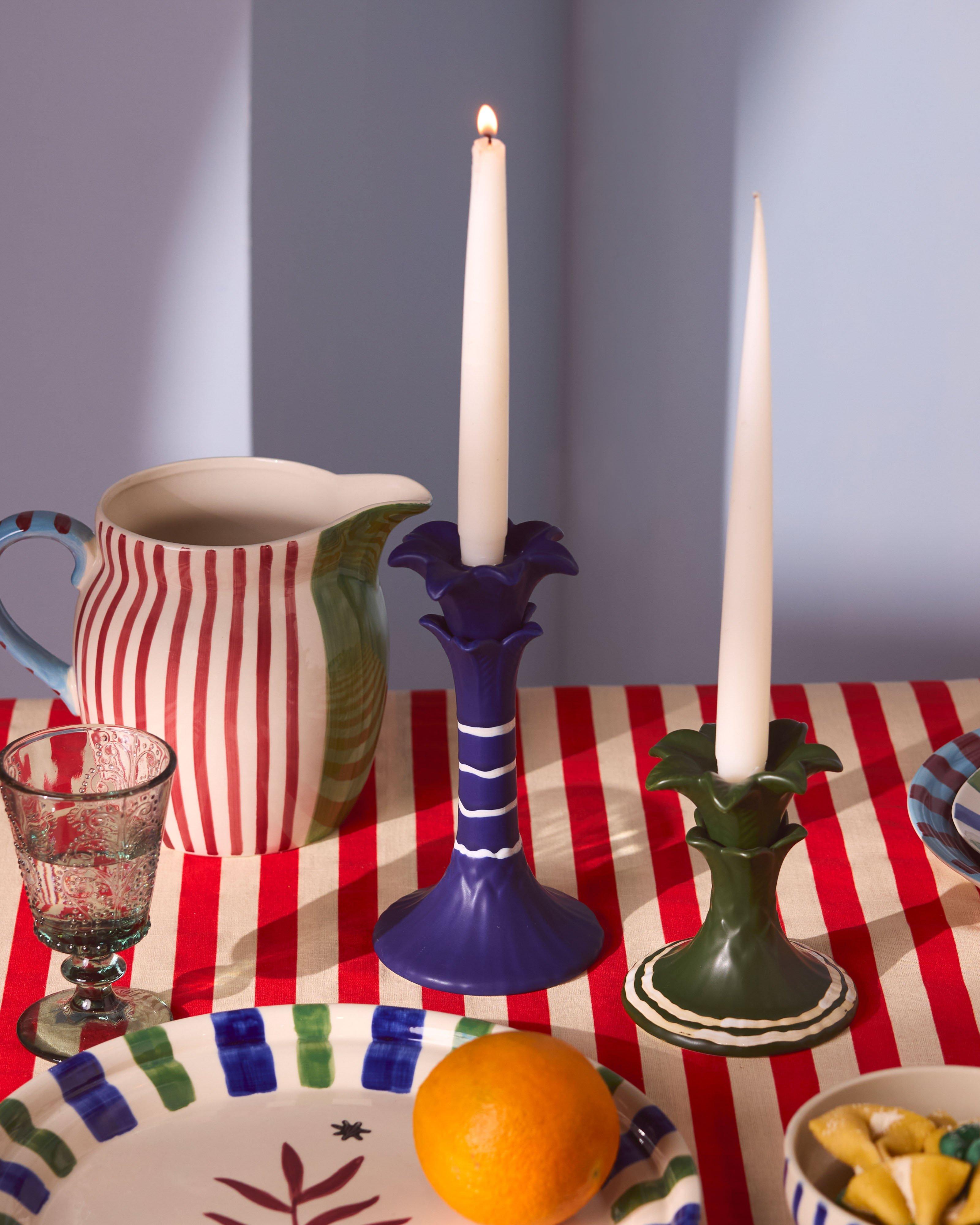  Summer Sun Tall Stoneware Candle Holder -  Blue