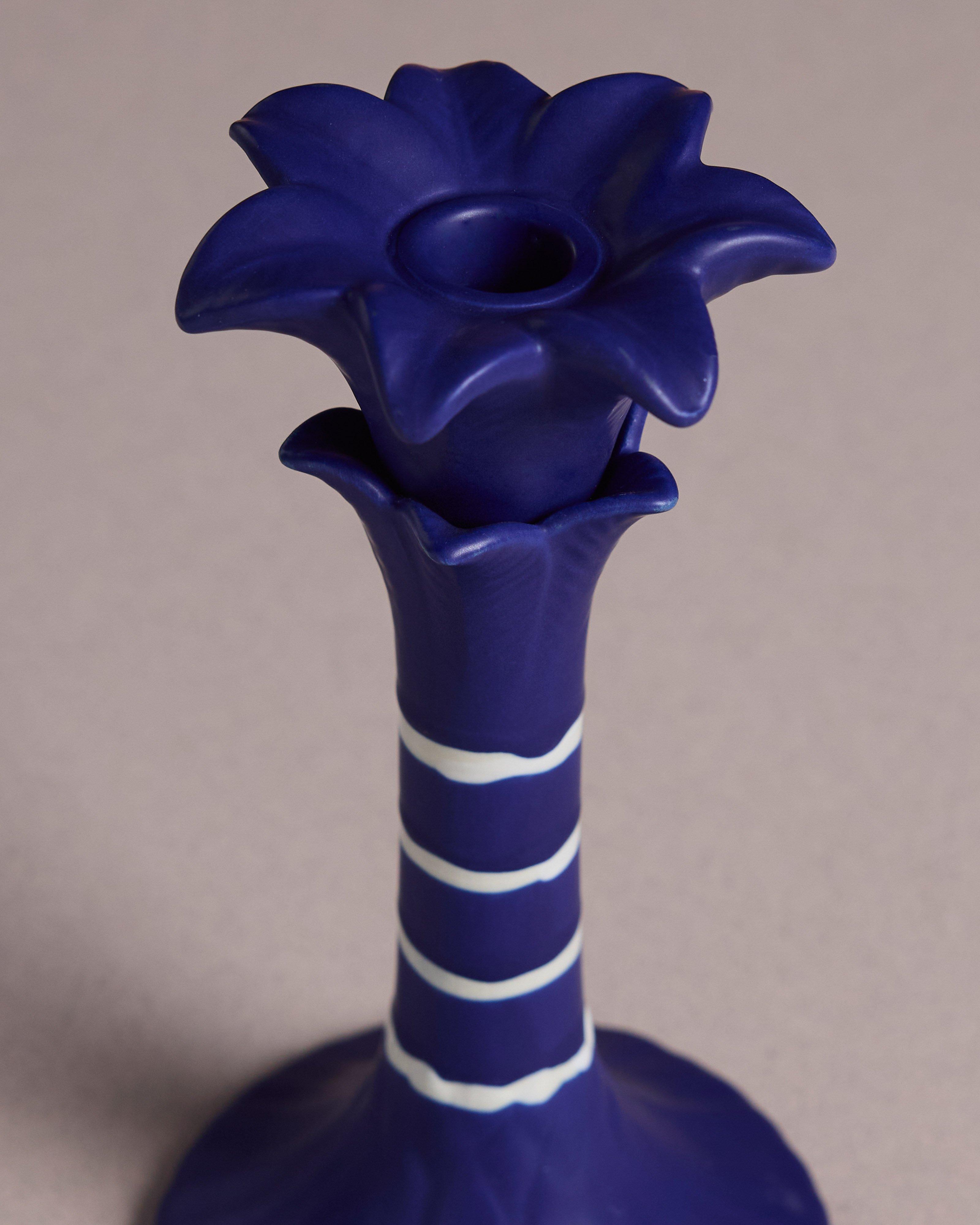  Summer Sun Tall Stoneware Candle Holder -  Blue