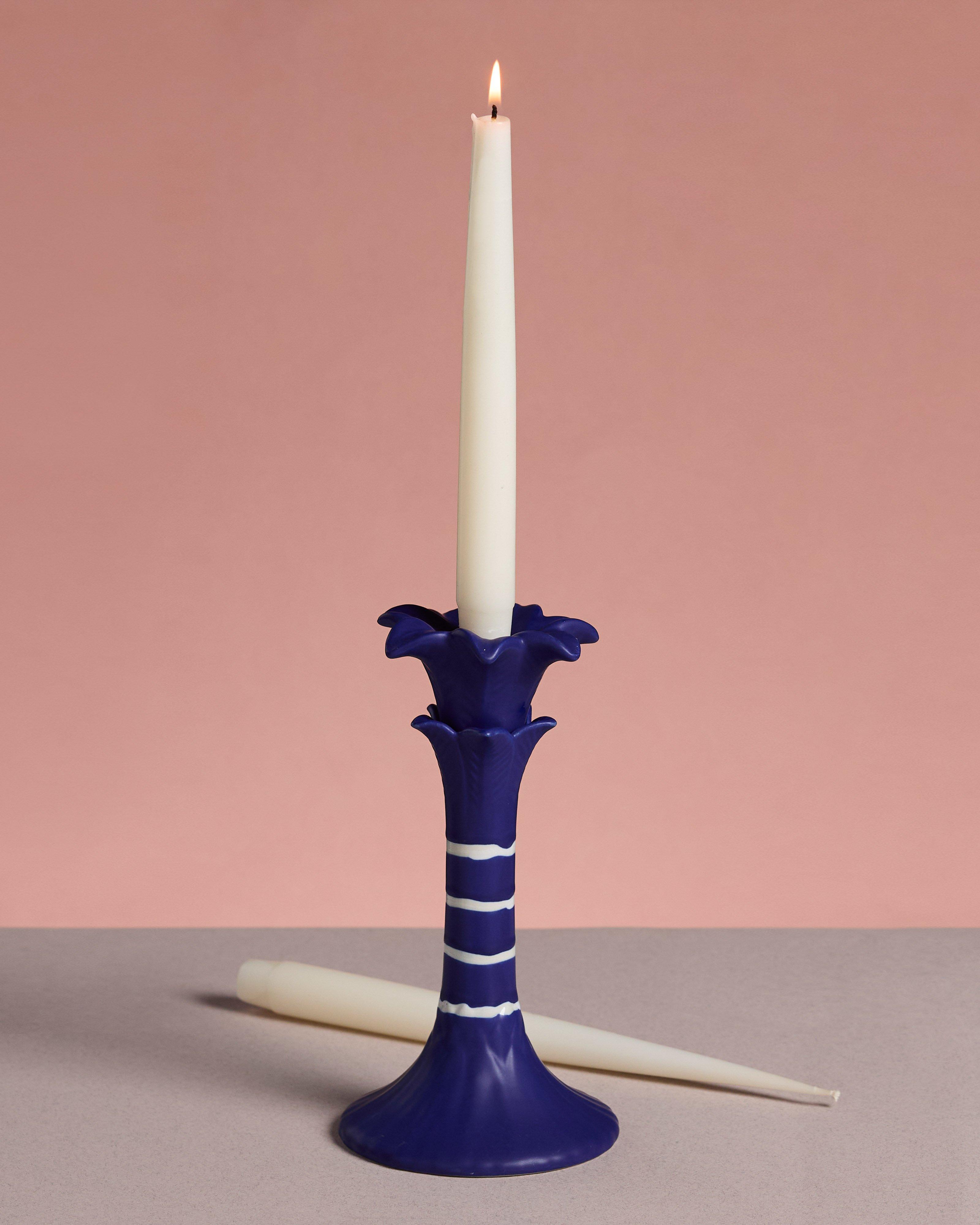  Summer Sun Tall Stoneware Candle Holder -  Blue