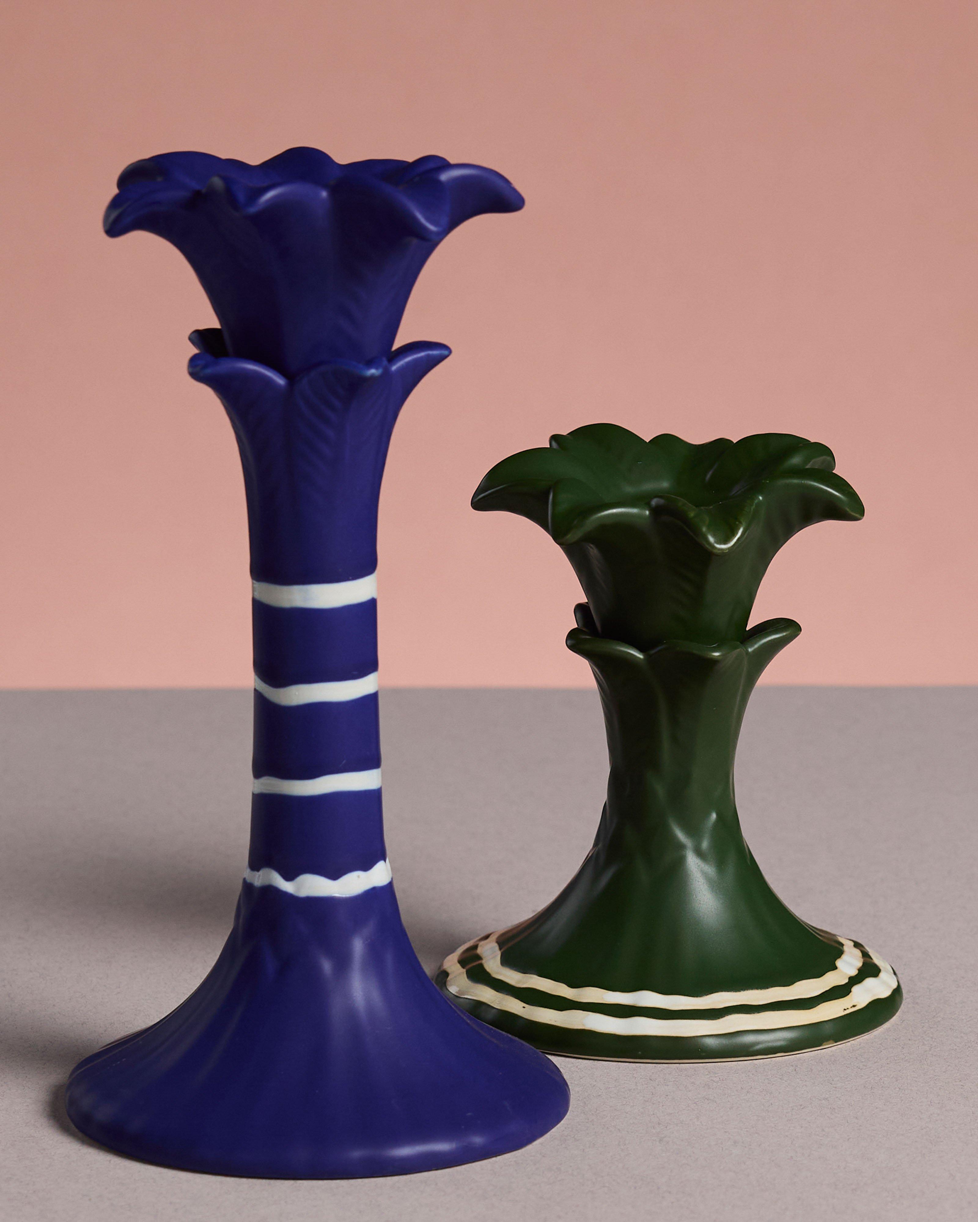  Summer Sun Tall Stoneware Candle Holder -  Blue