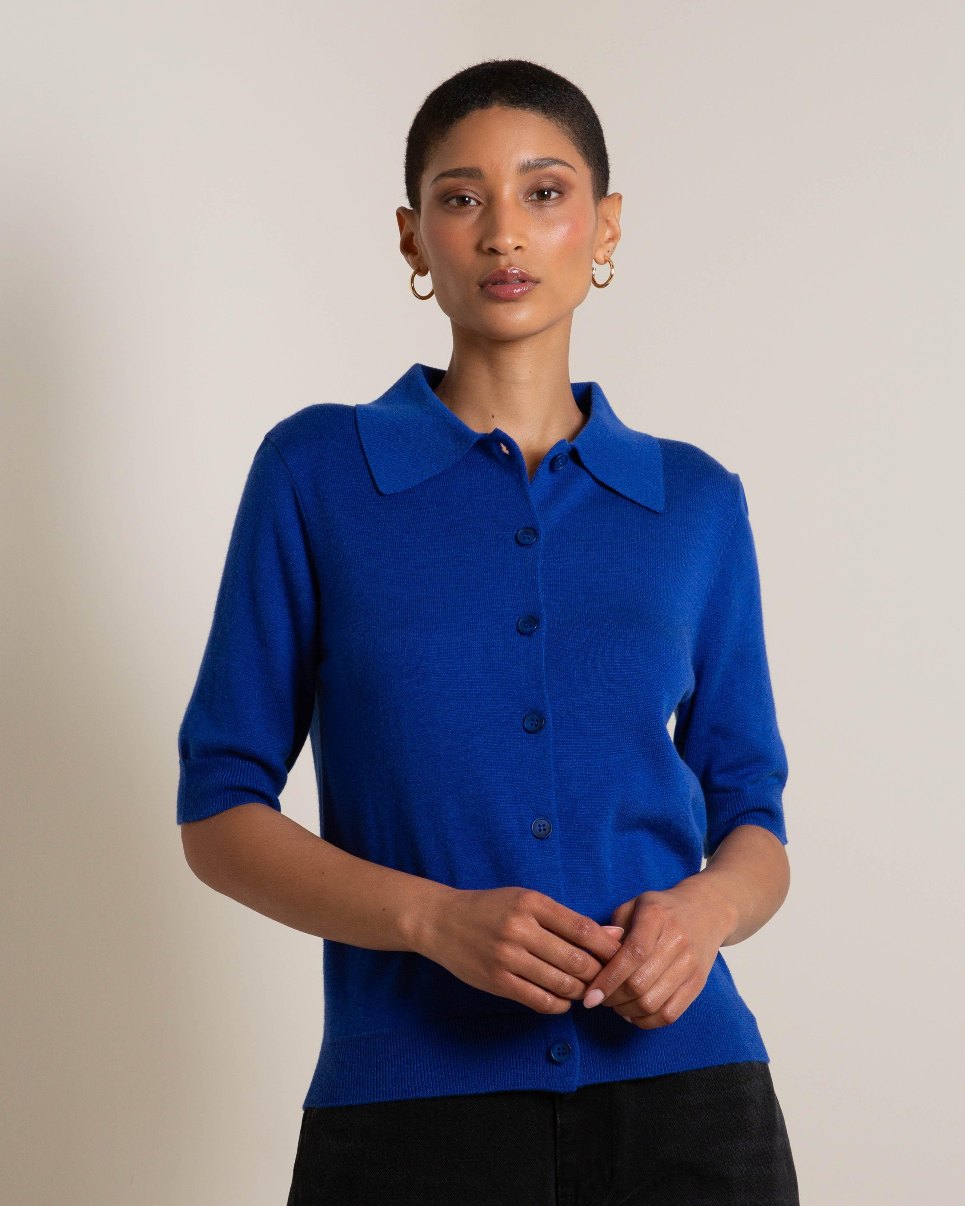 Joan Cropped Knitwear Cardigan -  Blue