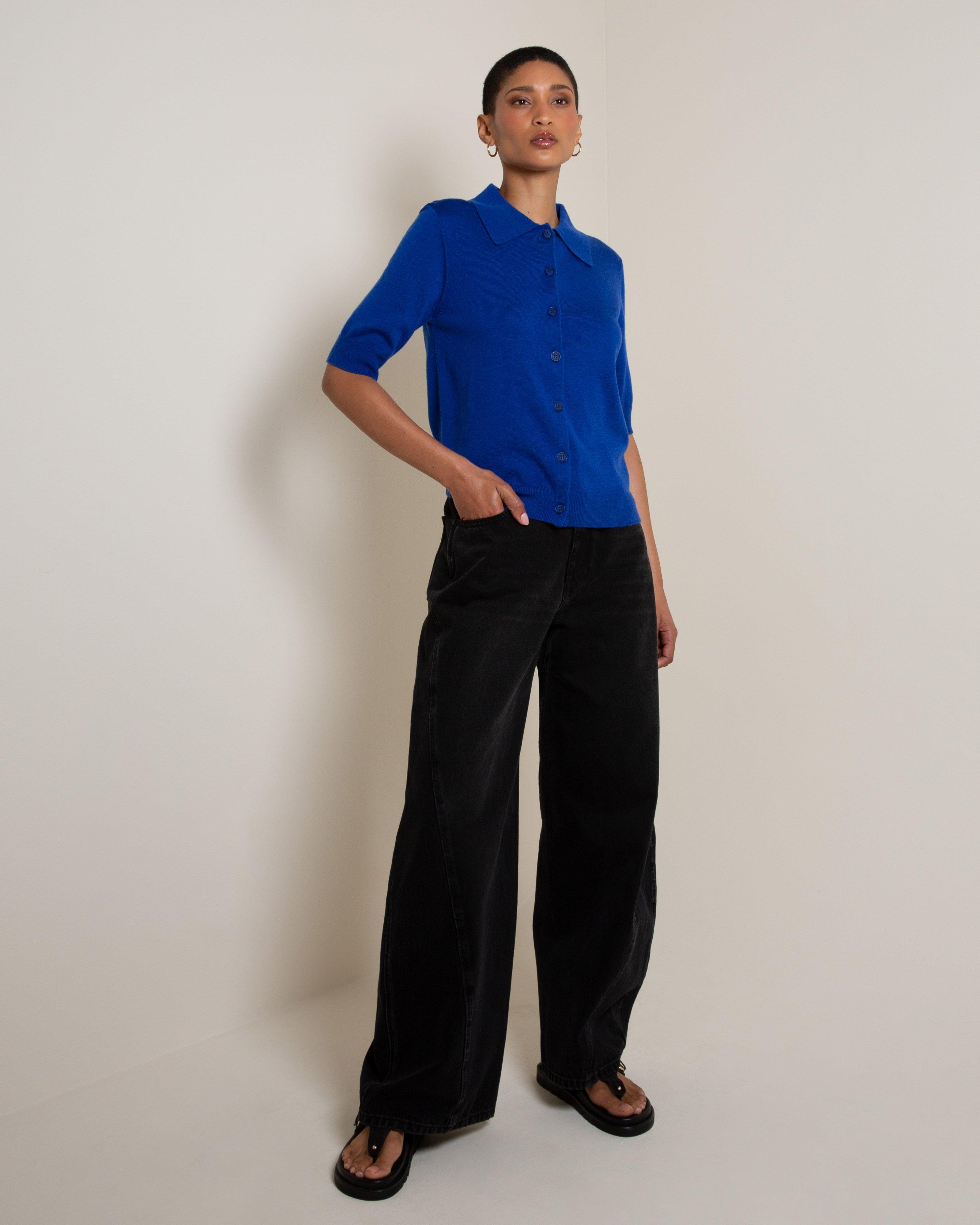 ARGUE　French Antique Border Pullover ブルー Joan Cropped Knitwear Cardigan - Poetry Clothing Store
