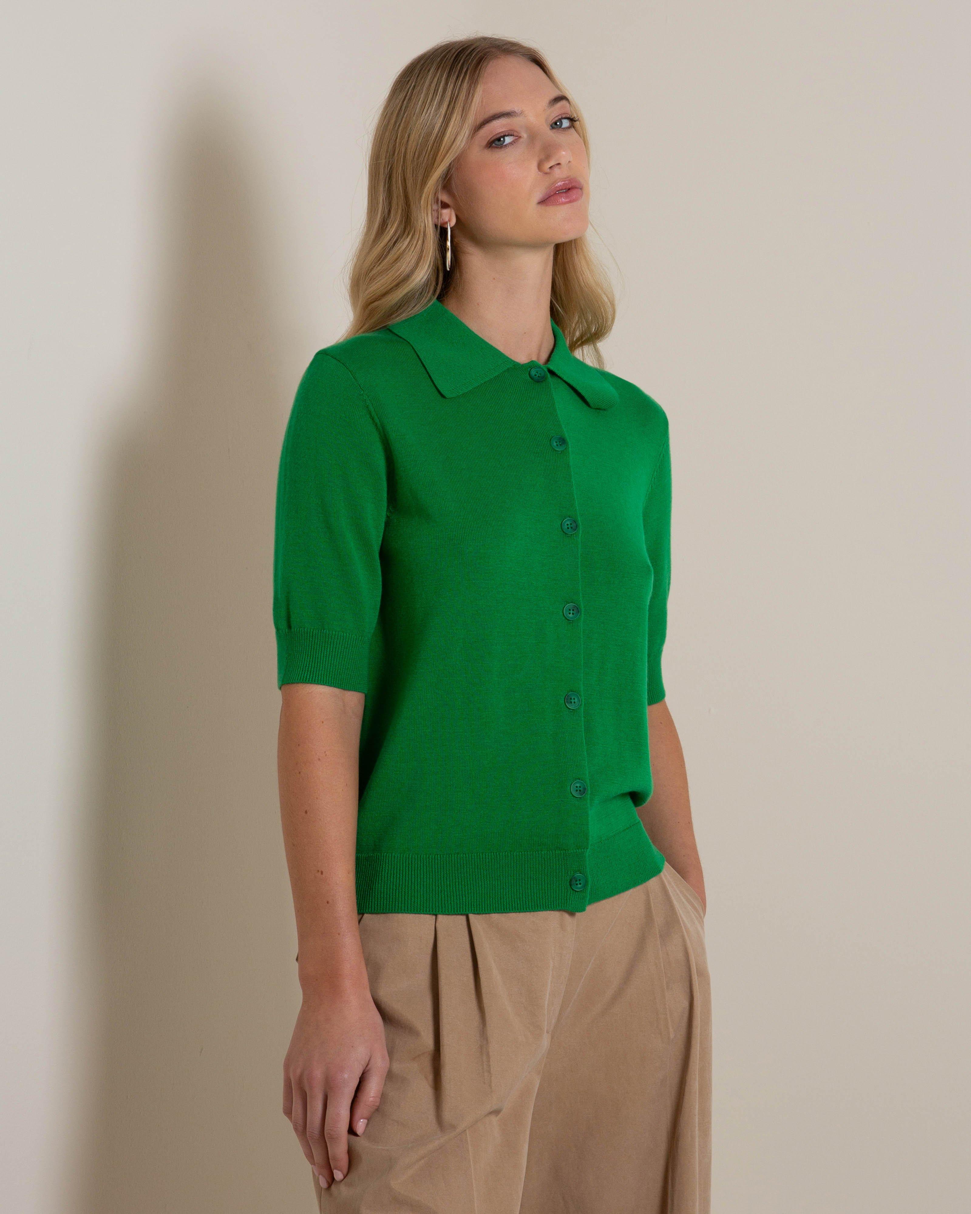 Joan Cropped Knitwear Cardigan -  Green