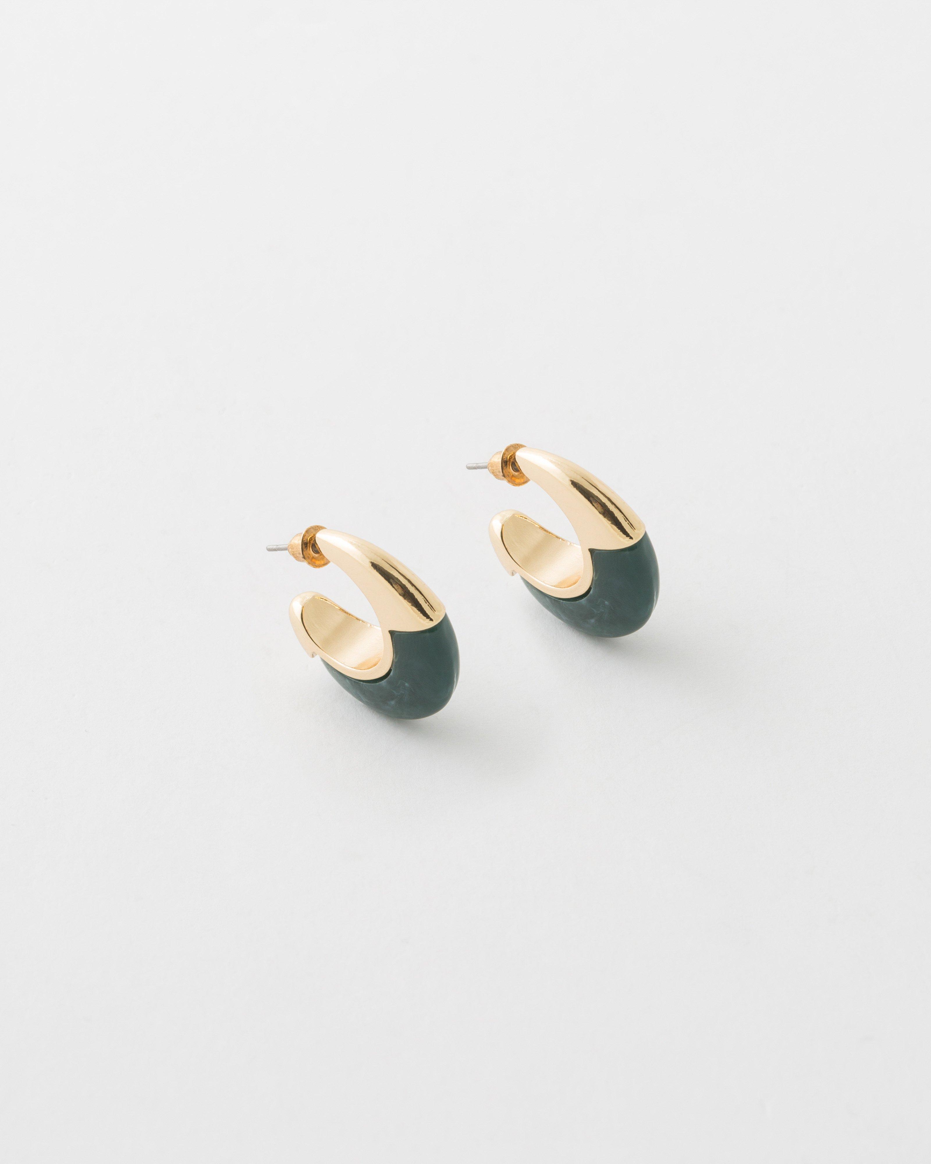Colour Inset Hoop Earrings -  Brown