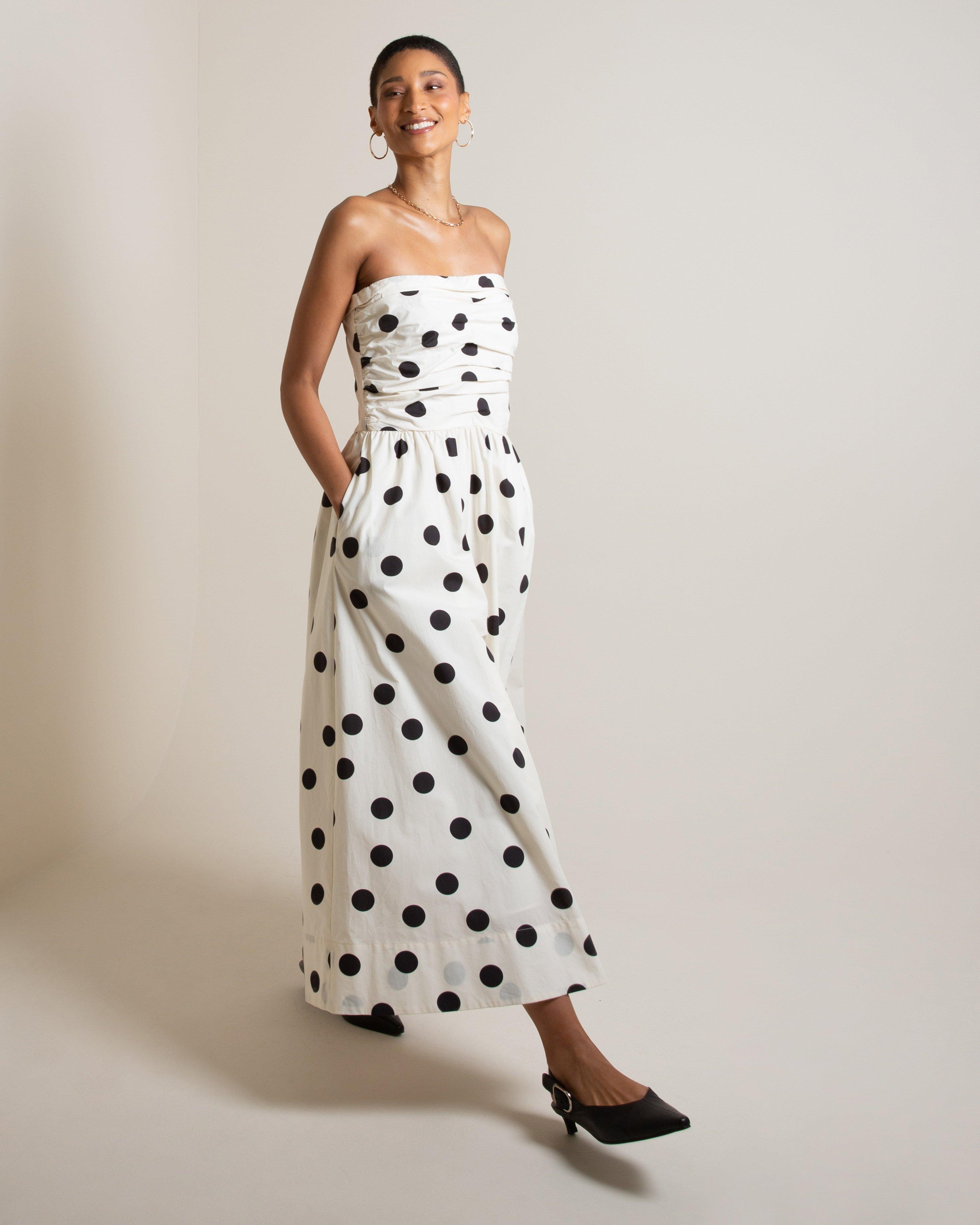 Rosa Printed Polka Dot Dress -  Milk