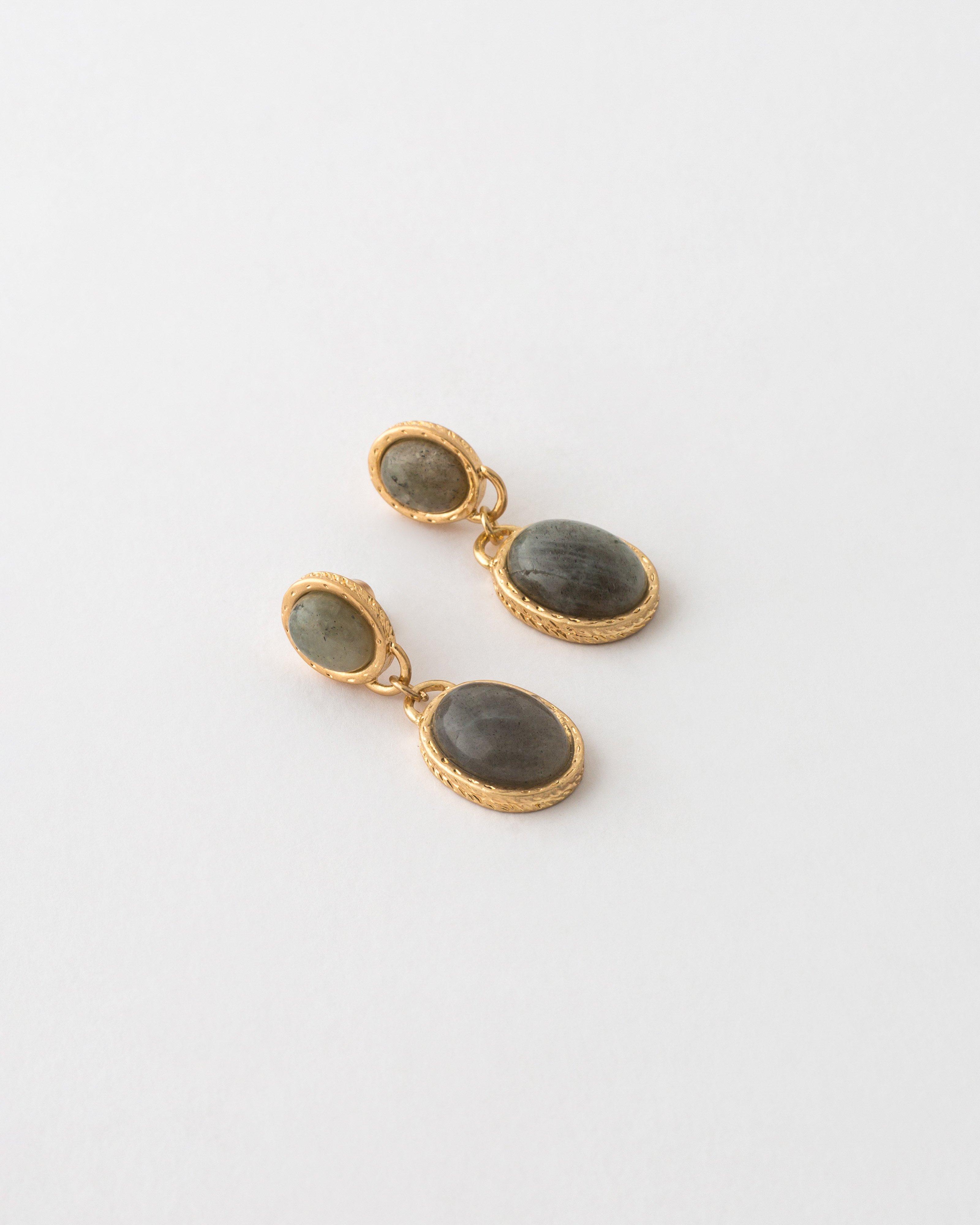 Textured Natural Stone Double Drop Earrings -  Green