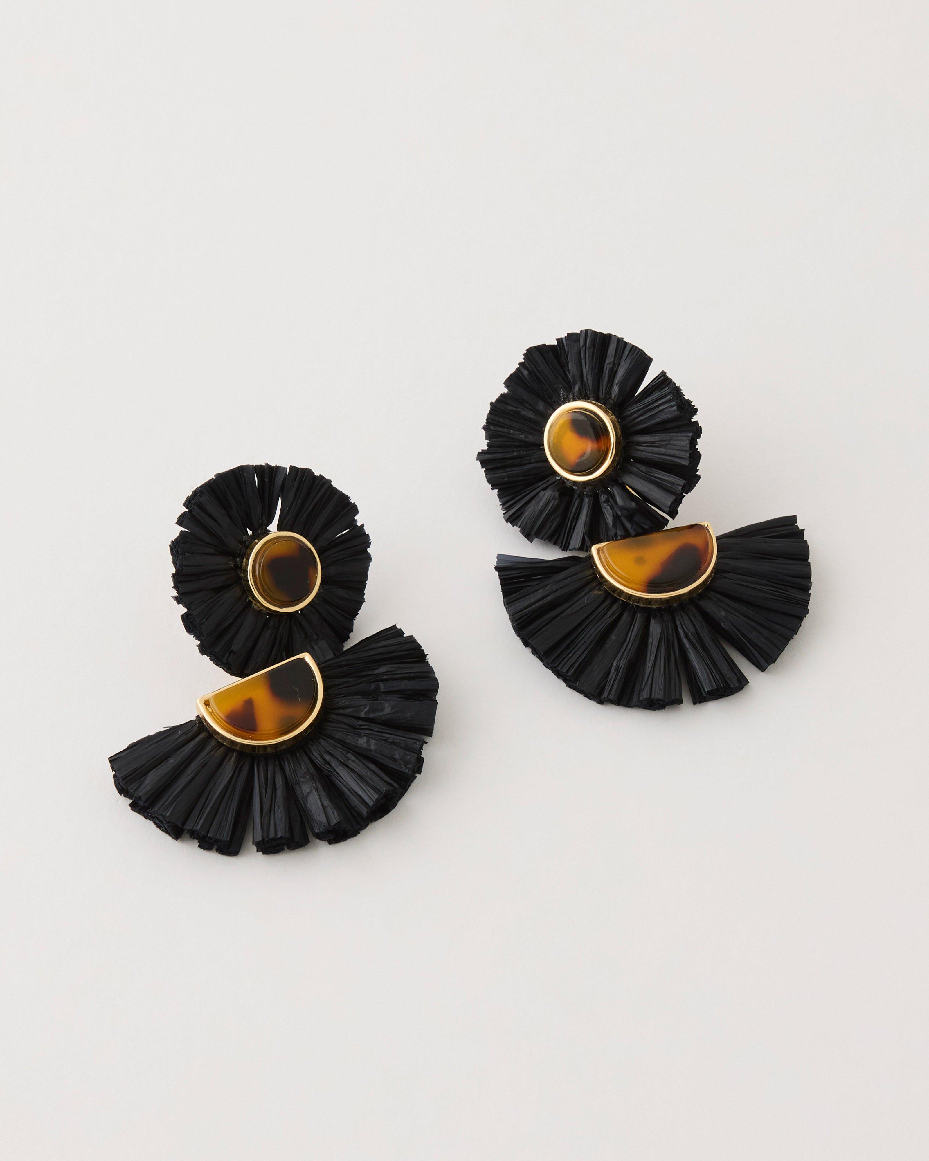  Raffia & Stone Earrings -  Black