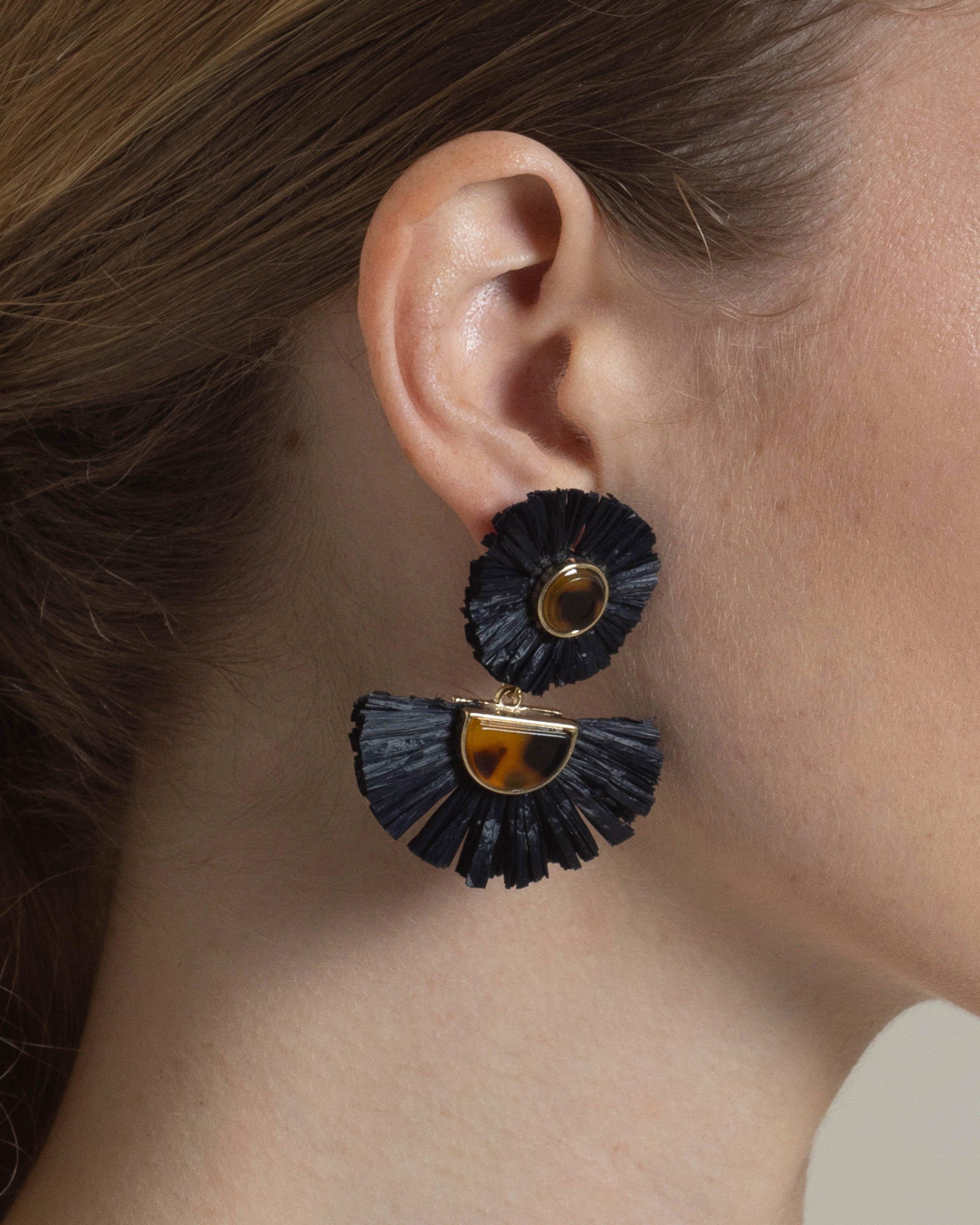  Raffia & Stone Earrings -  Black