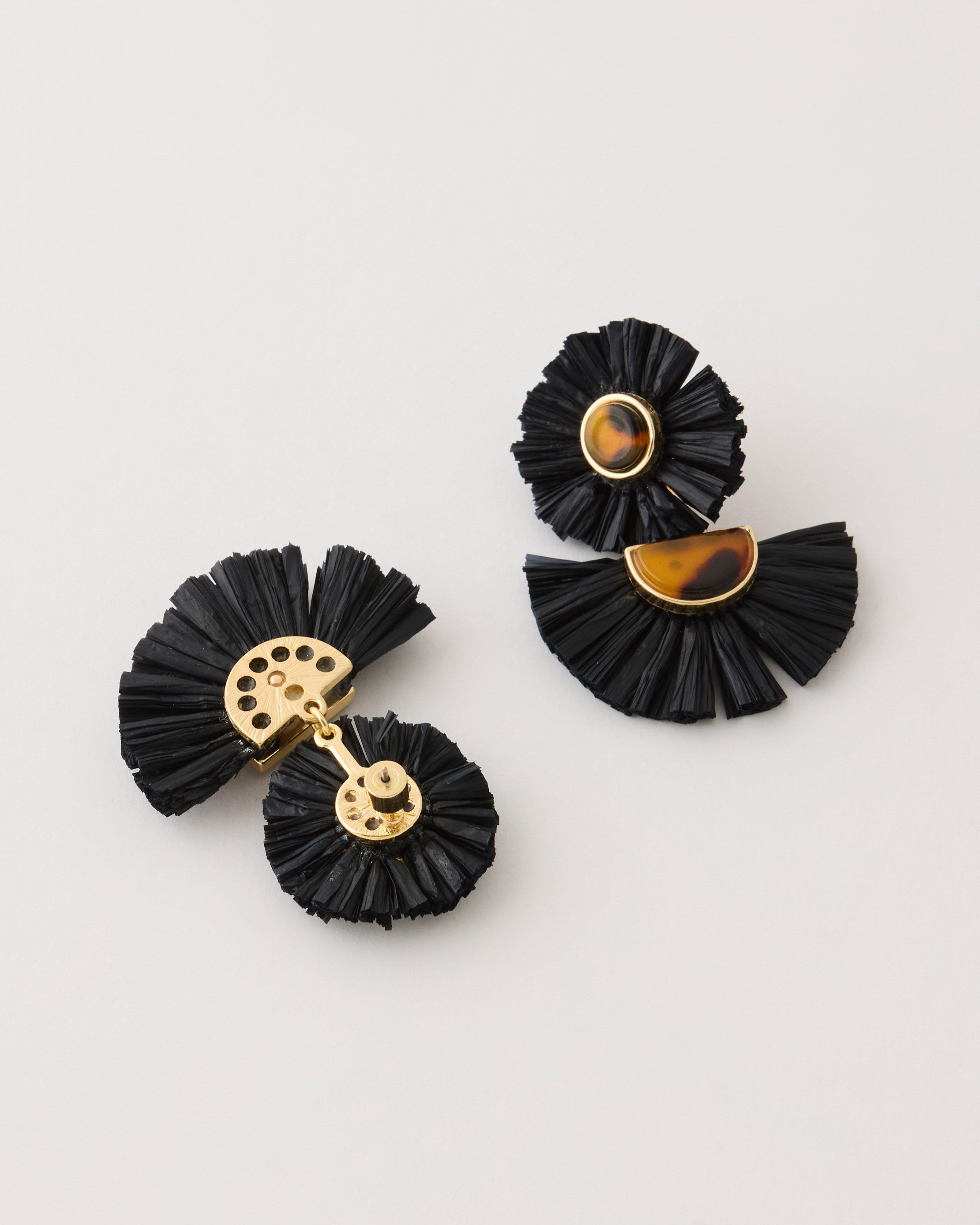  Raffia & Stone Earrings -  Black