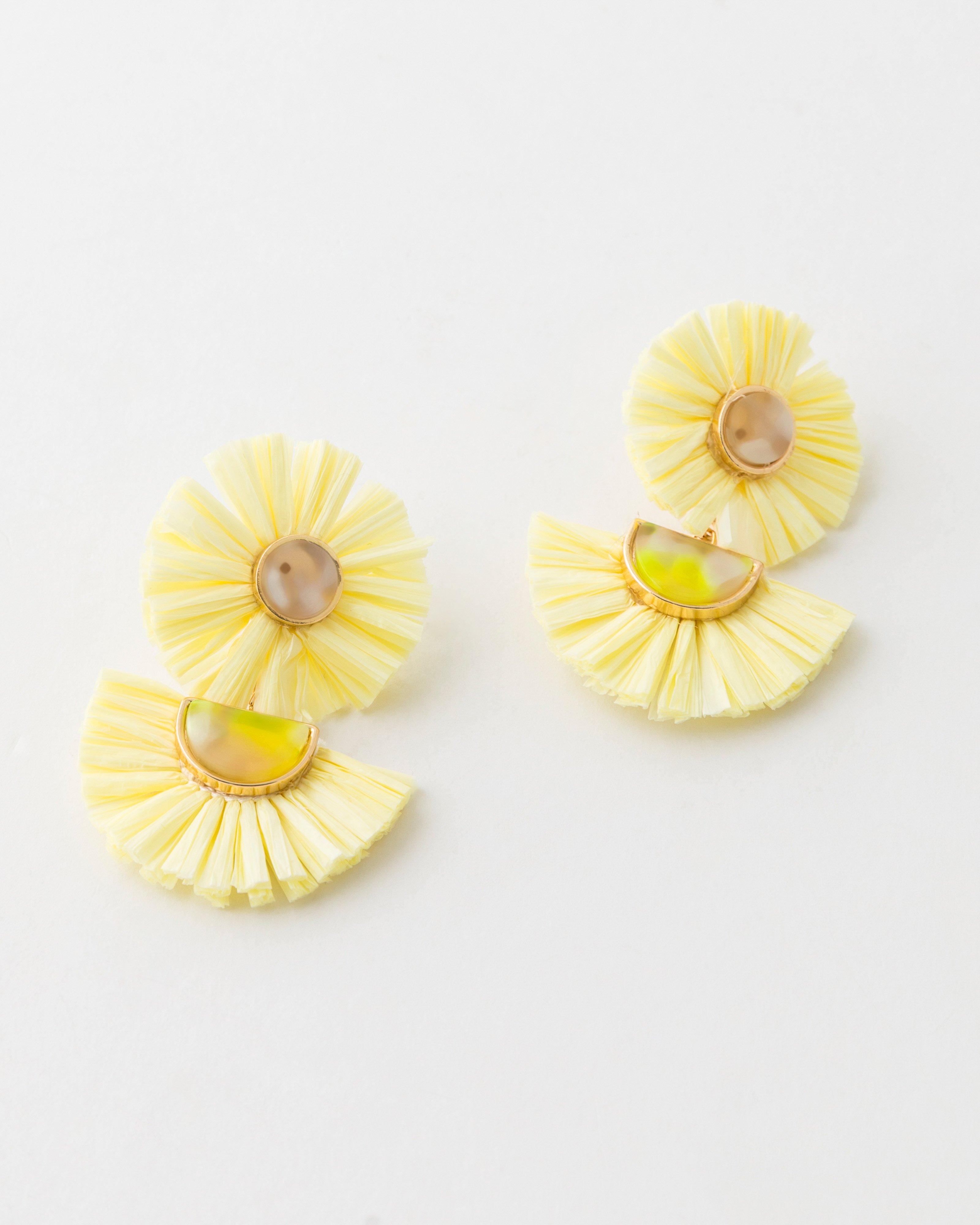  Raffia & Stone Earrings -  Yellow