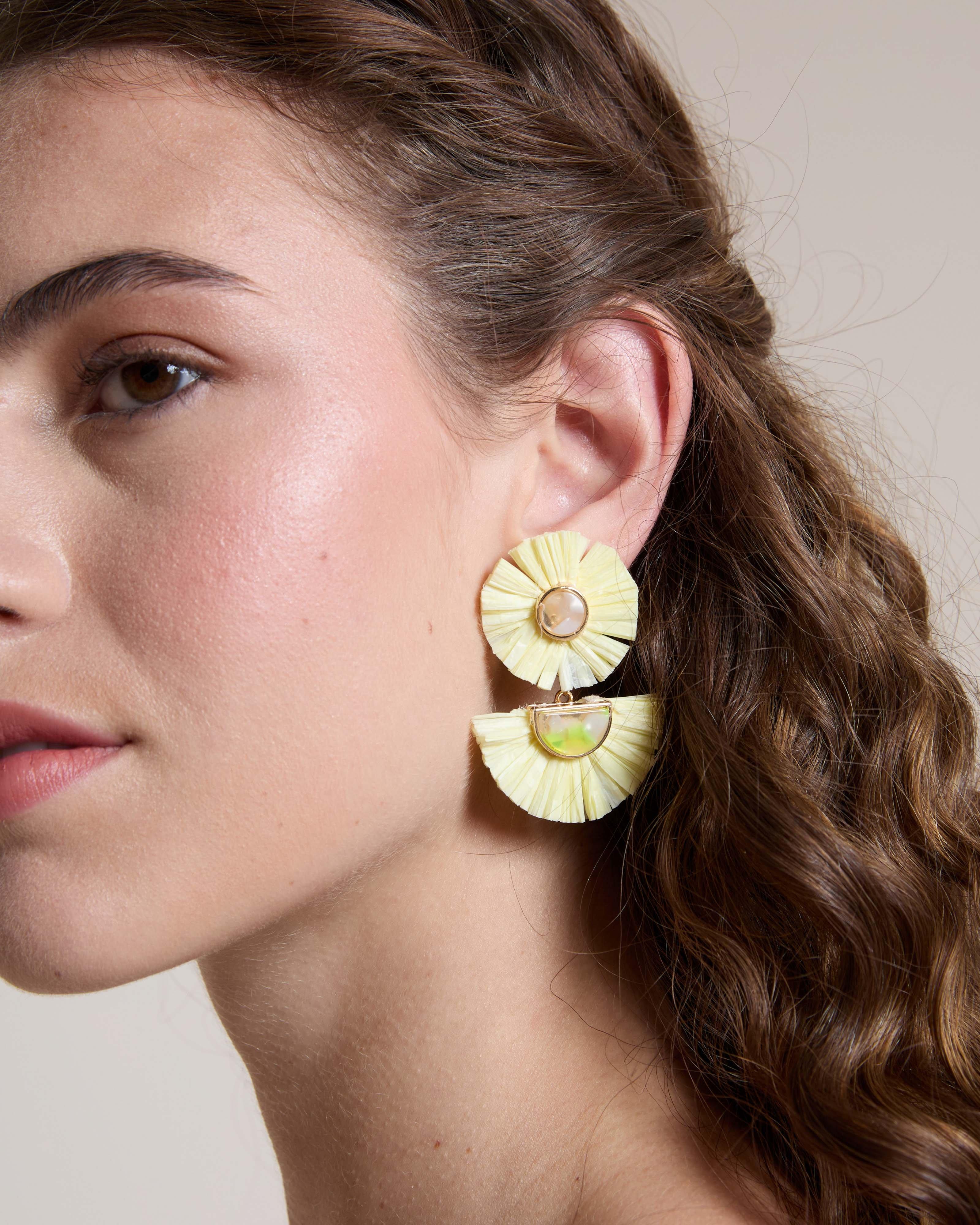  Raffia & Stone Earrings -  Yellow