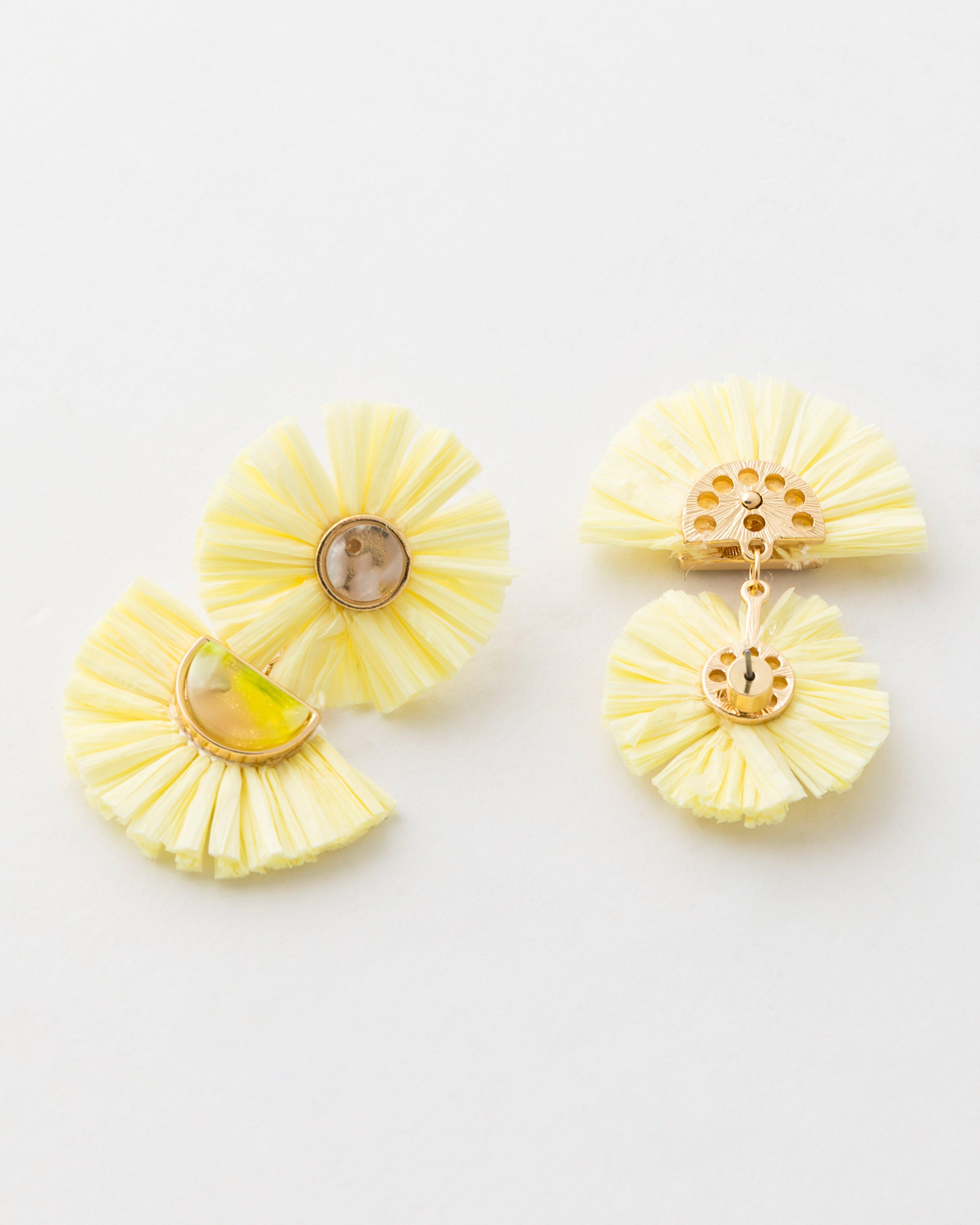  Raffia & Stone Earrings -  Yellow