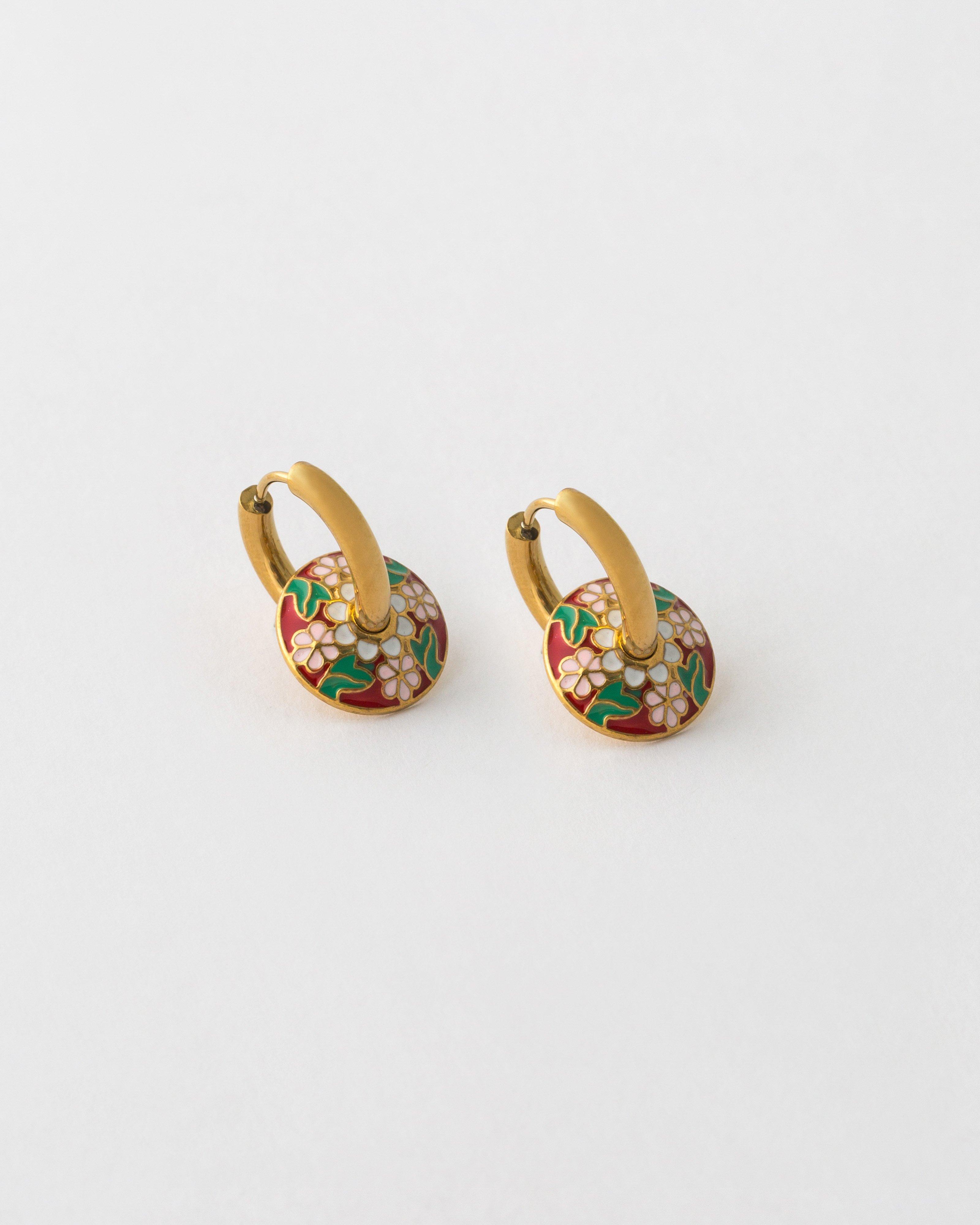 Stainless Steel Painted Hoop Earrings -  Gold