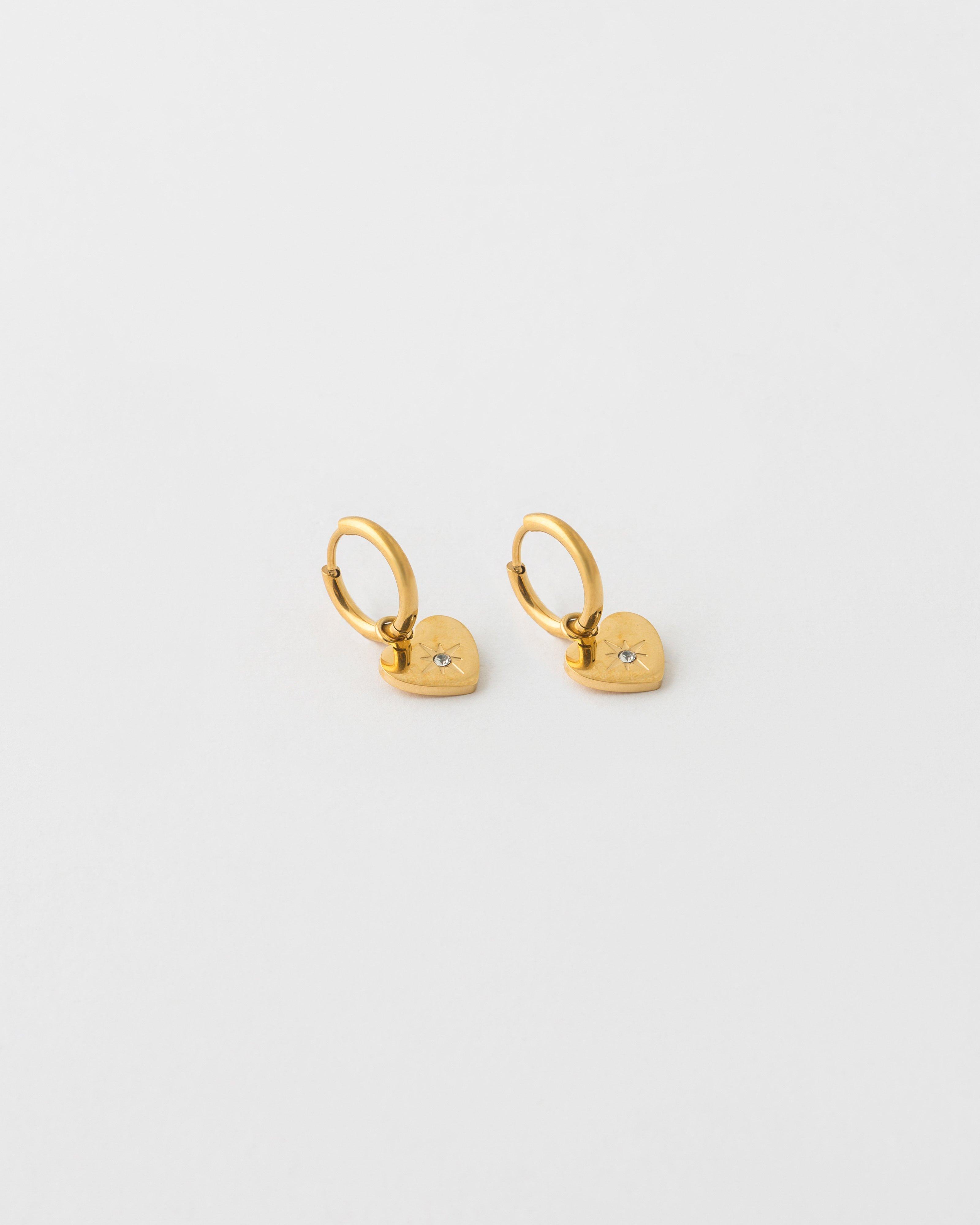 Stainless Steel Heart Hoop Earrings  -  Gold