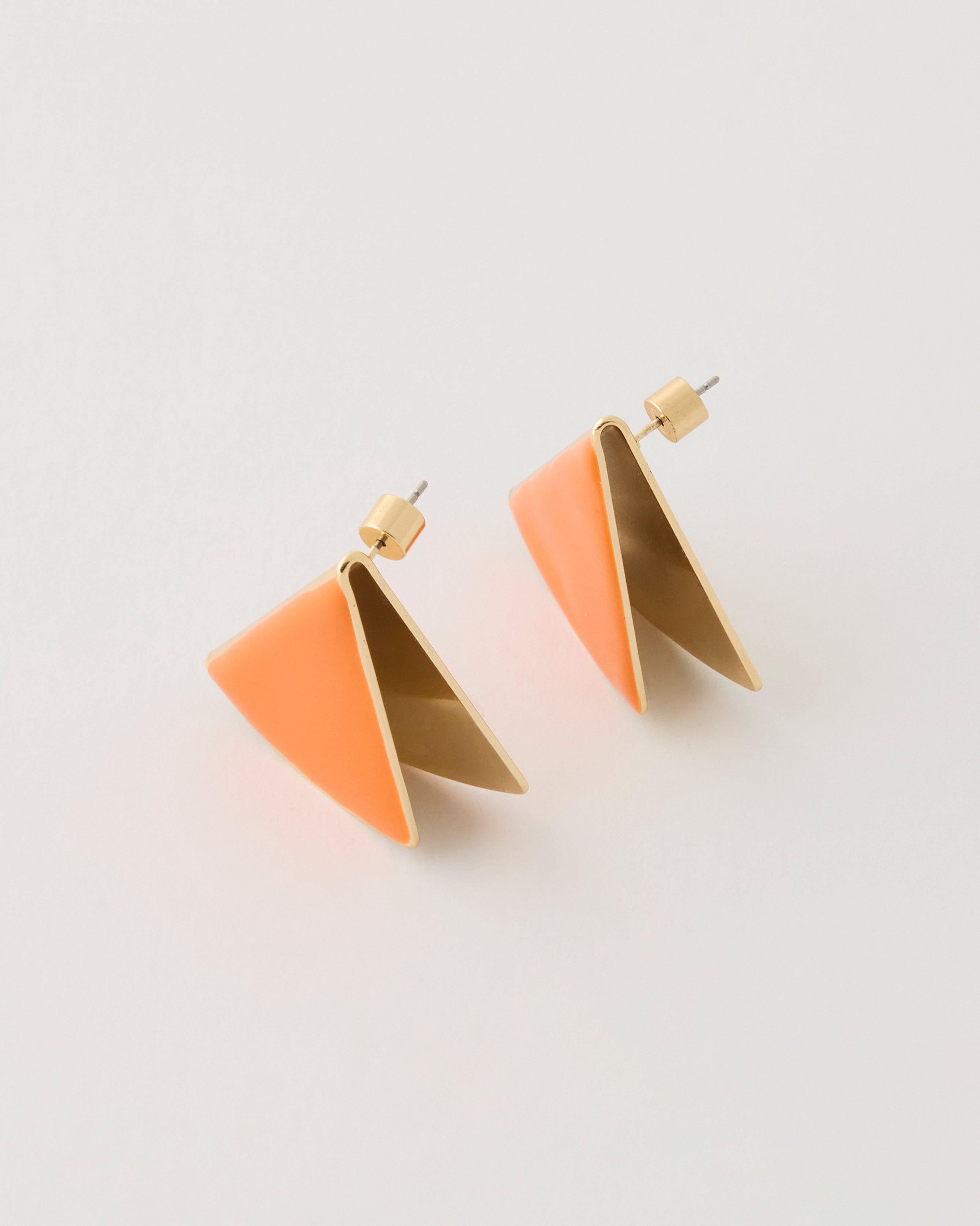  Gold Orange Triangle Earrings  -  Orange