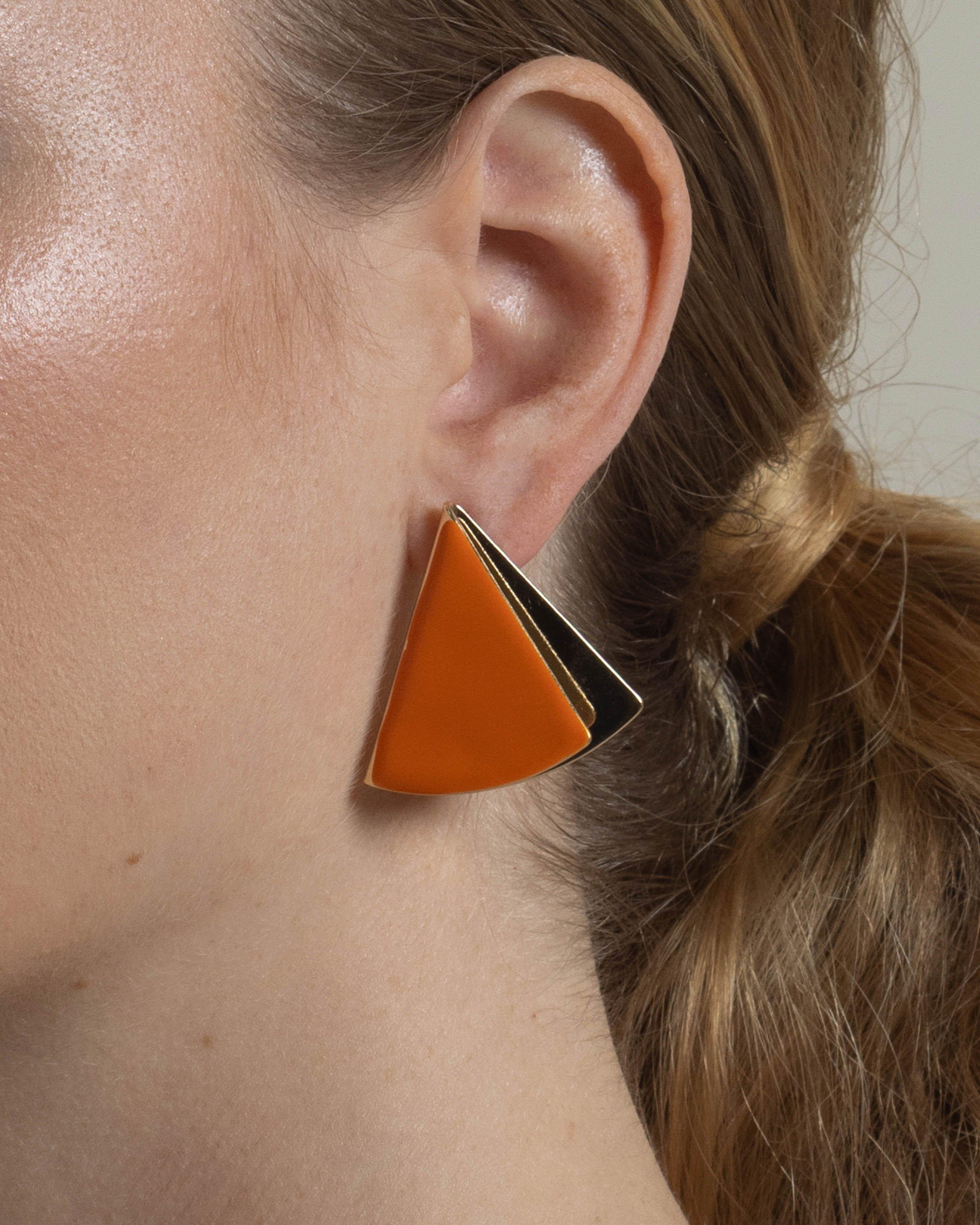  Gold Orange Triangle Earrings  -  Orange