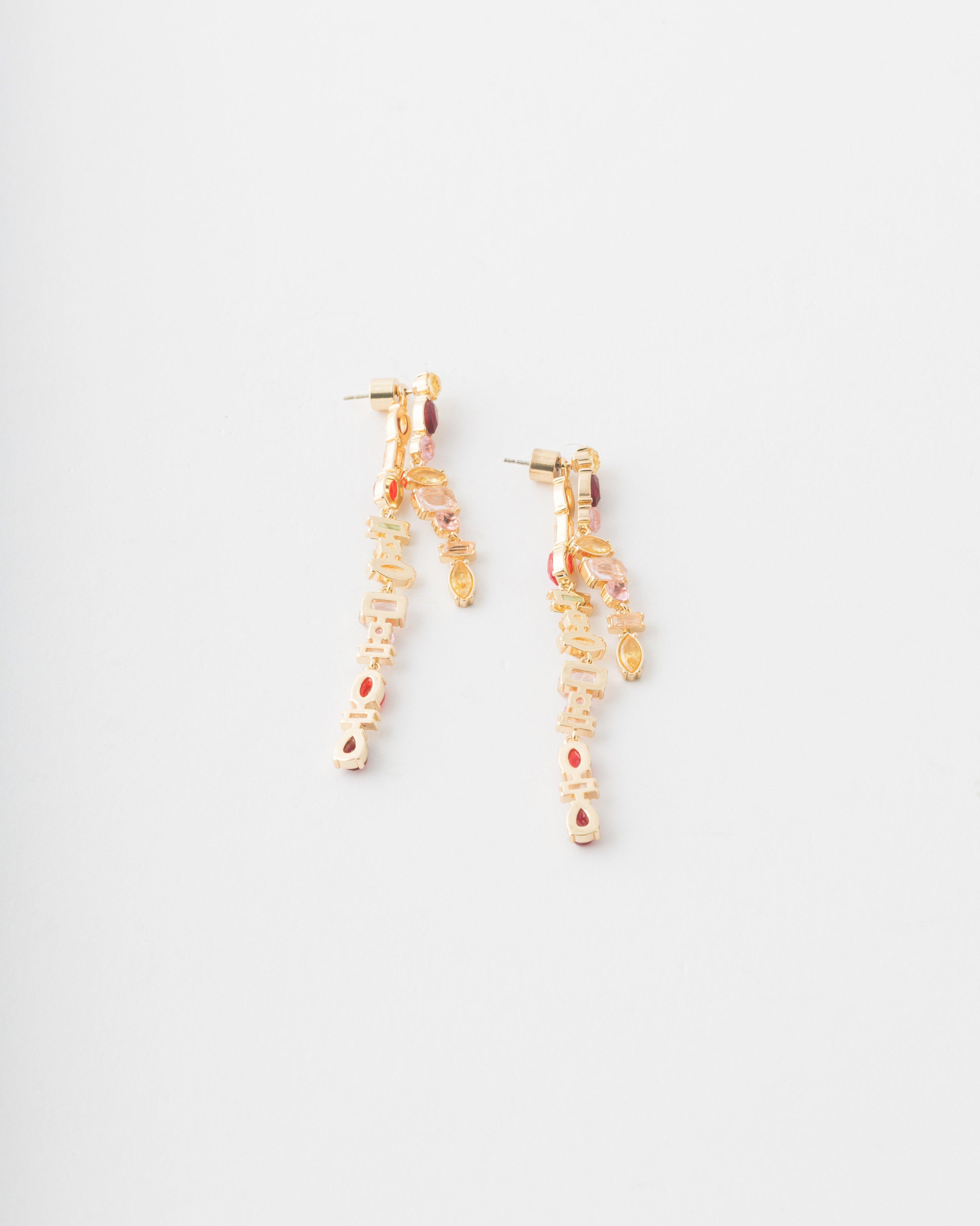 Multi Strand Earrings -  Dark Red