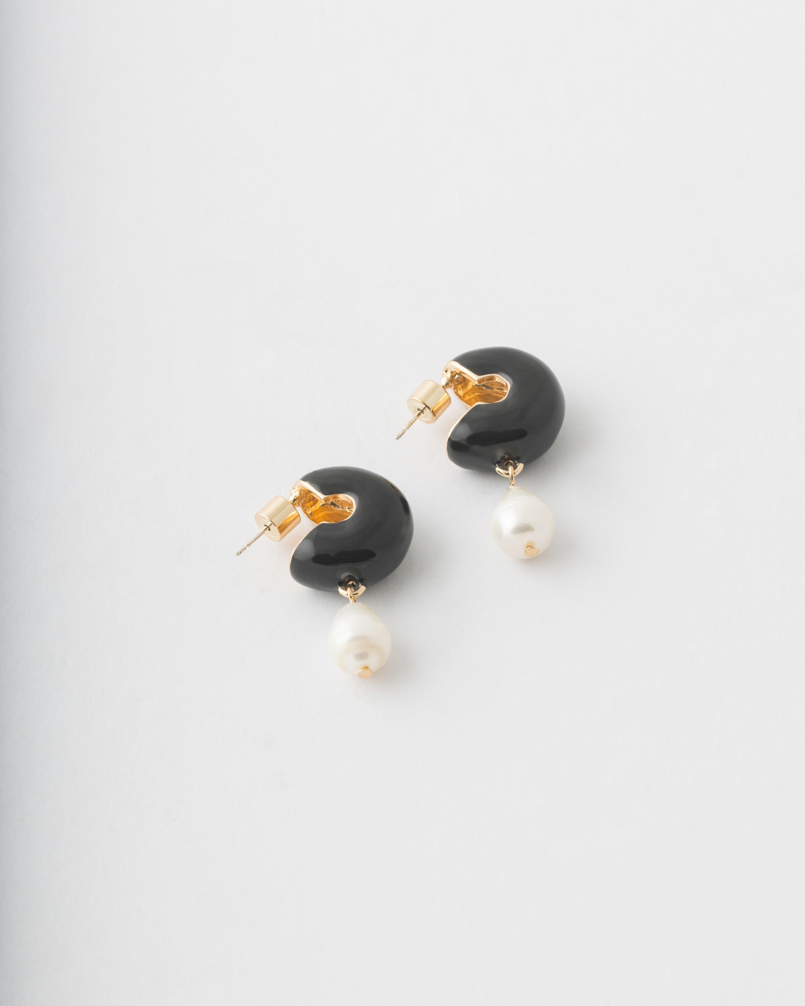 Pearl Drop Earrings -  Black
