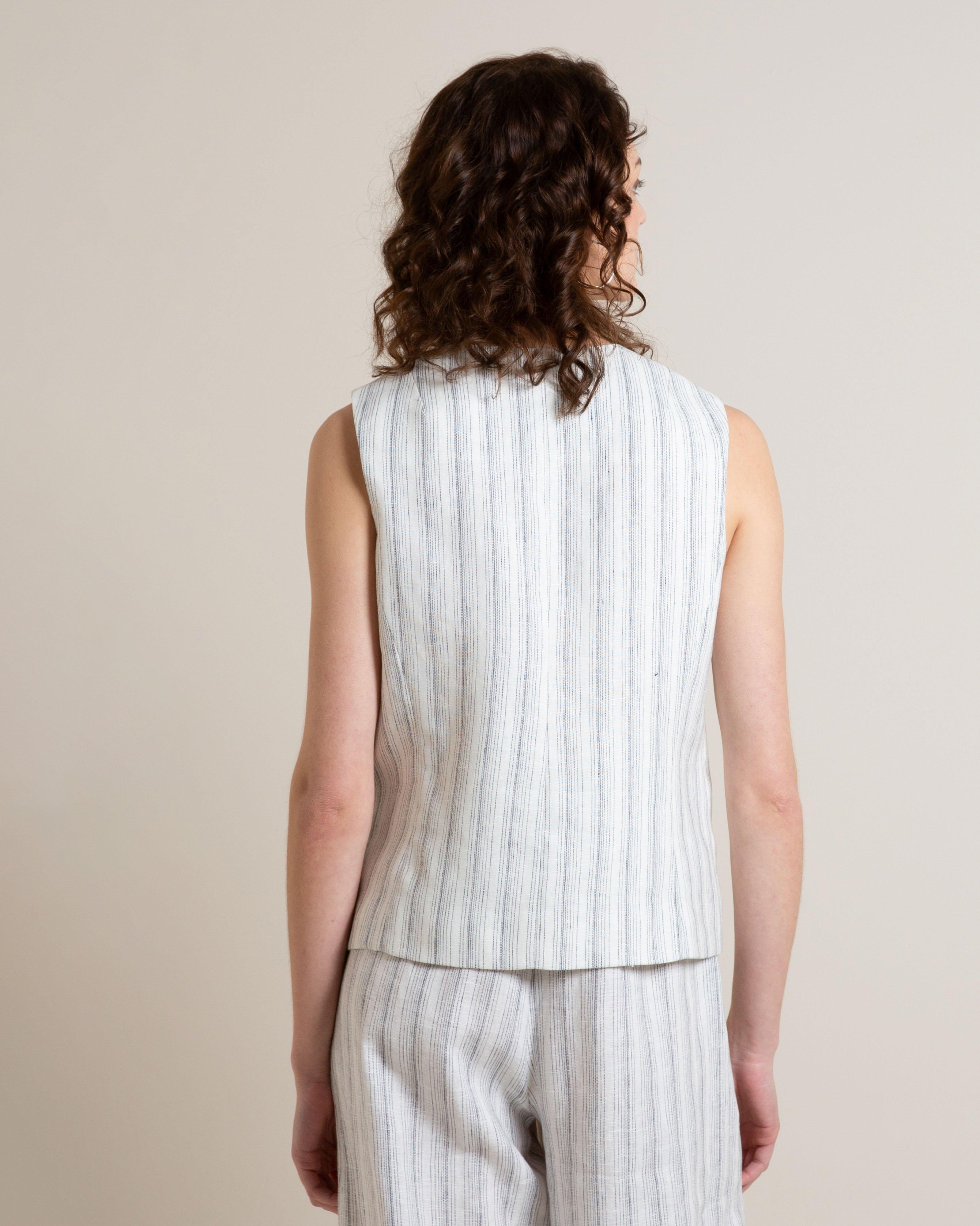  Beniska Stripe Linen Tie Waistcoat -  Milk