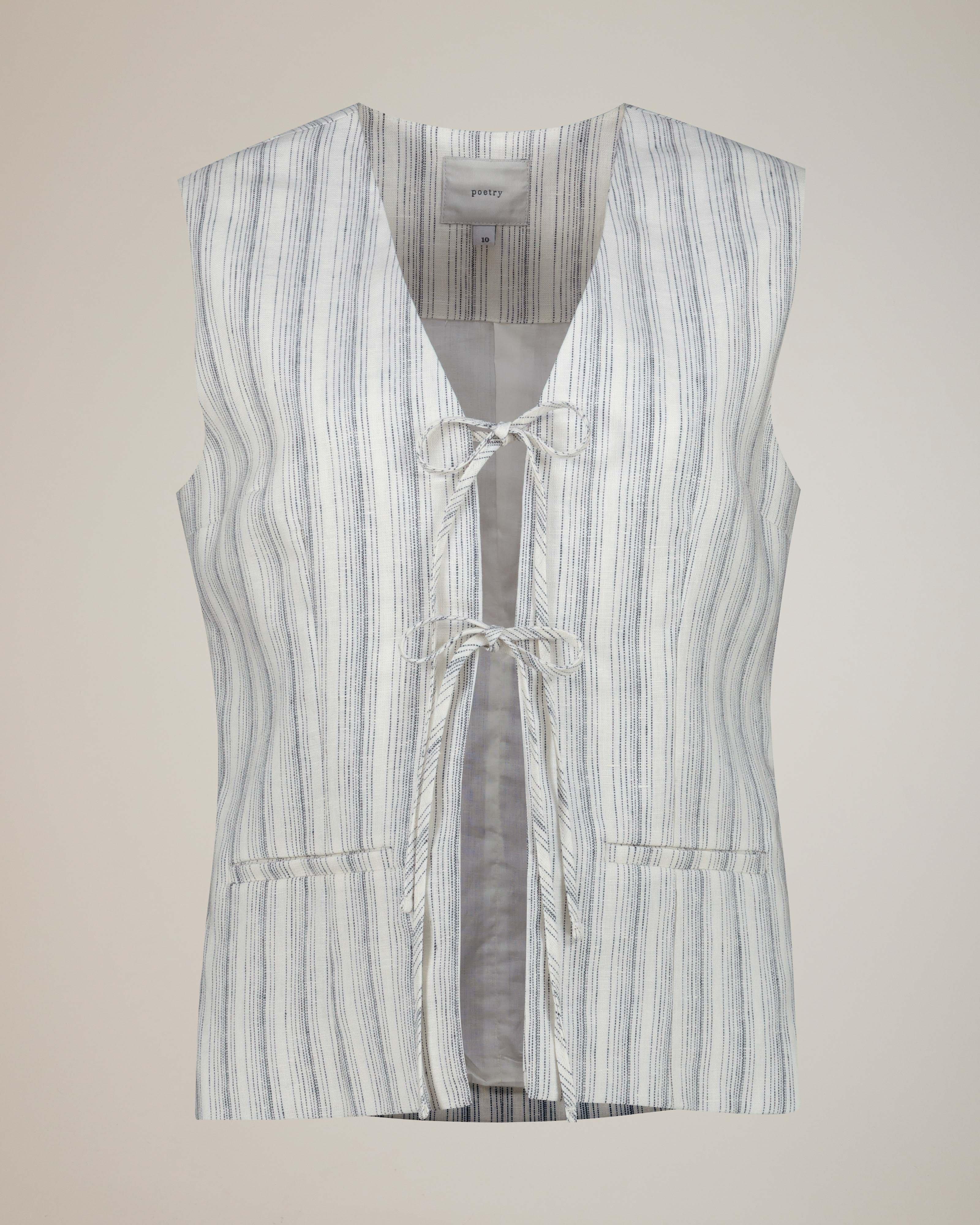  Beniska Stripe Linen Tie Waistcoat -  Milk