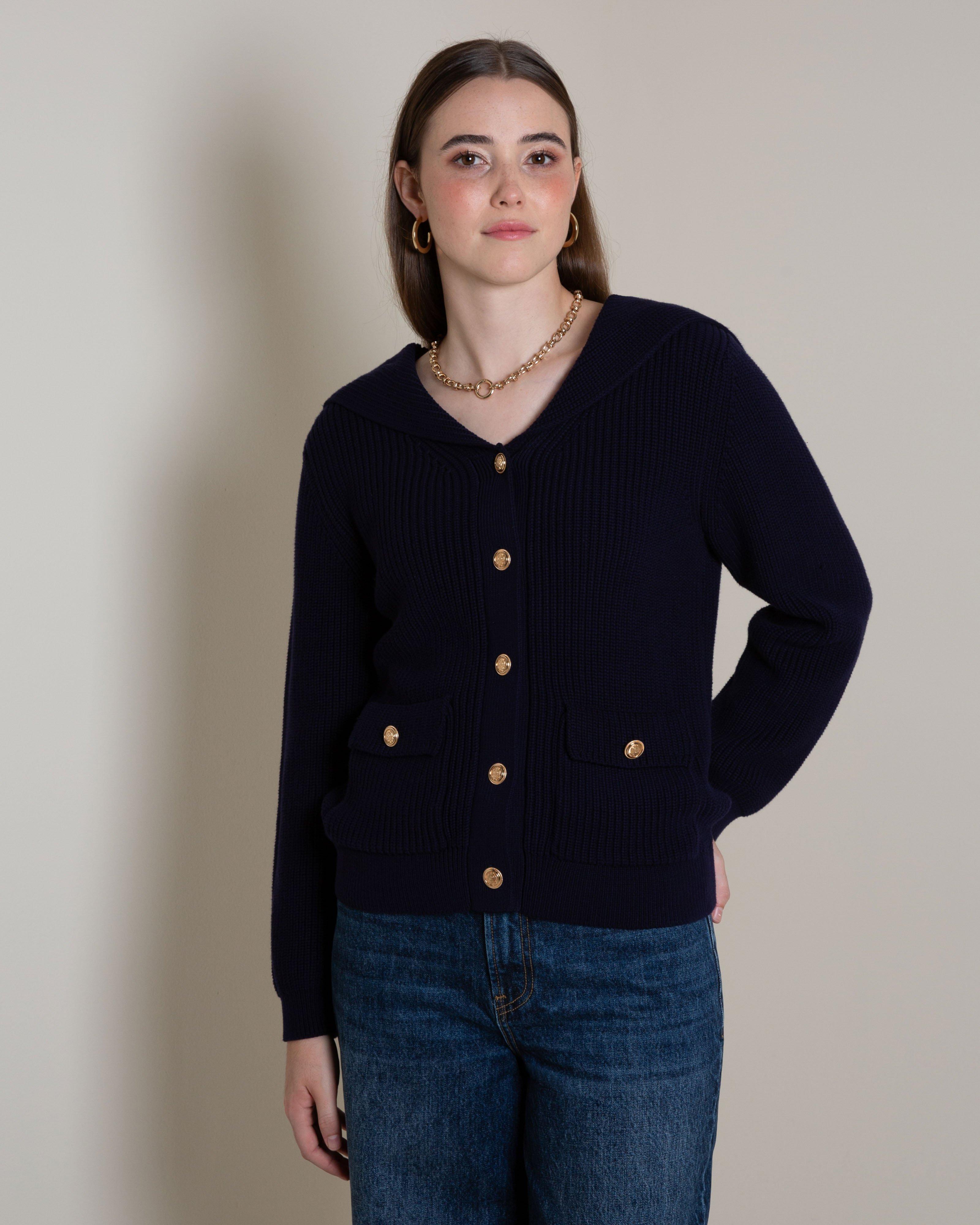 Alora Ribbed Cardigan -  Navy
