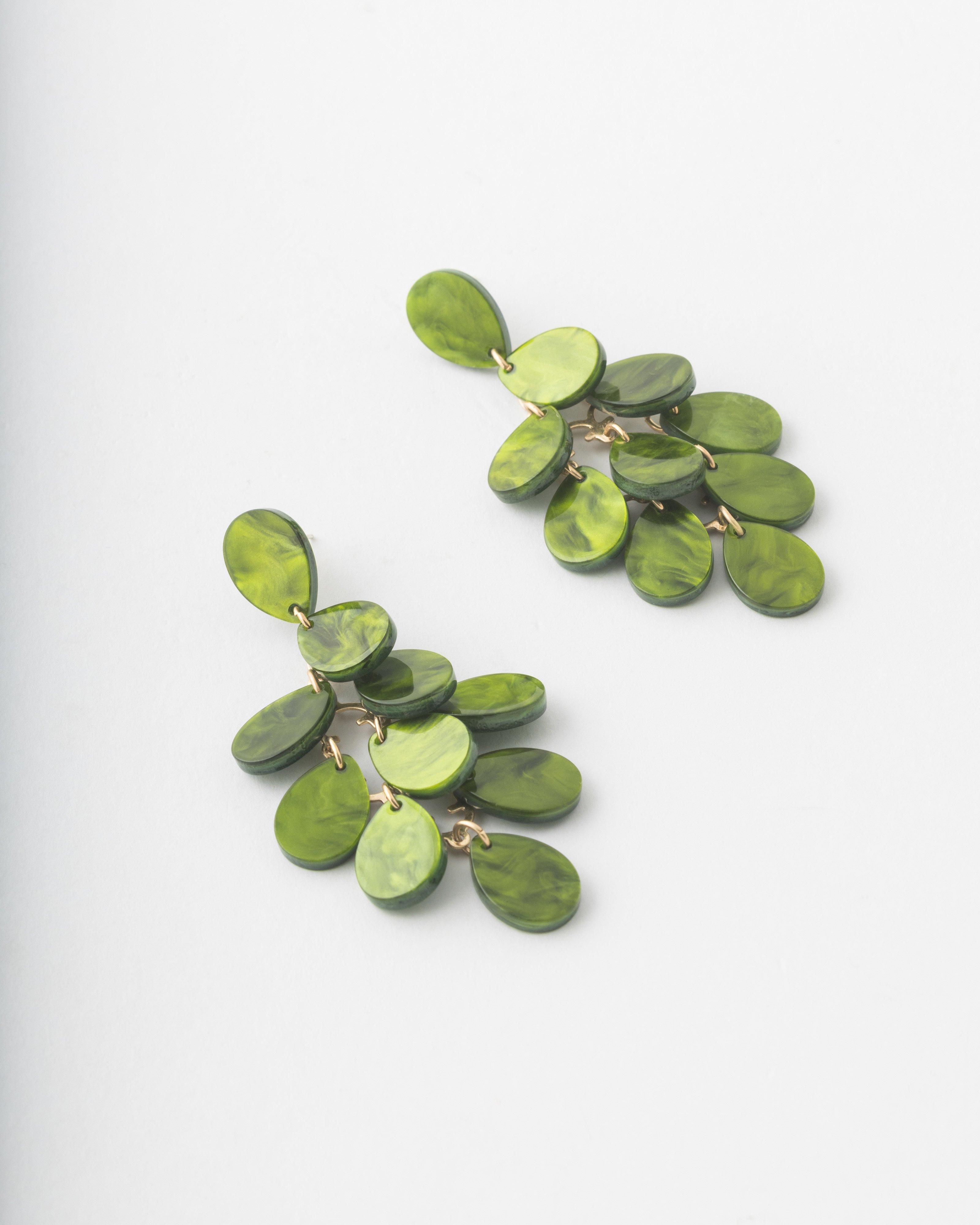 Resin Chandelier Earrings -  Dark Green