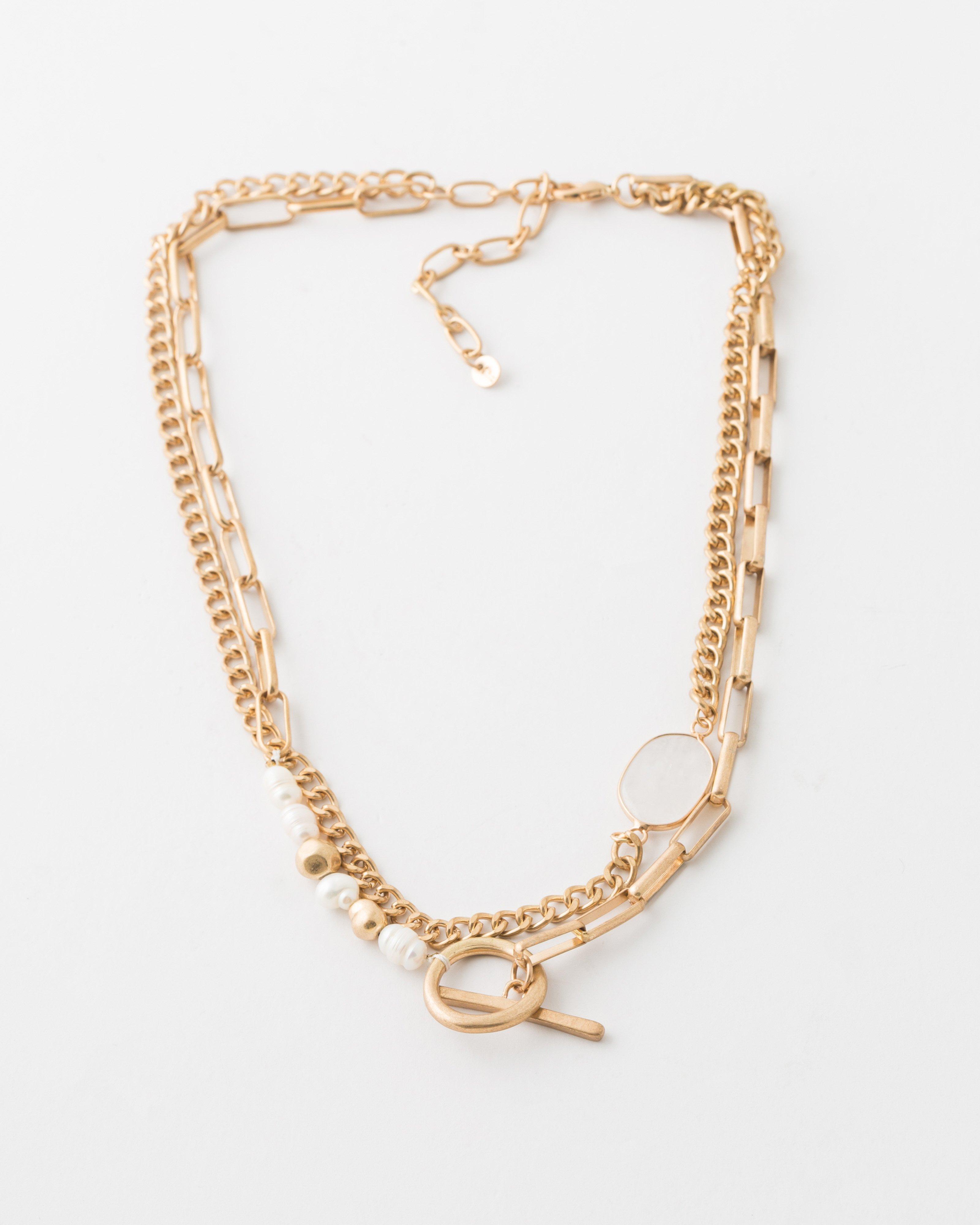 Gold Chain with Pearls Necklace -  Gold