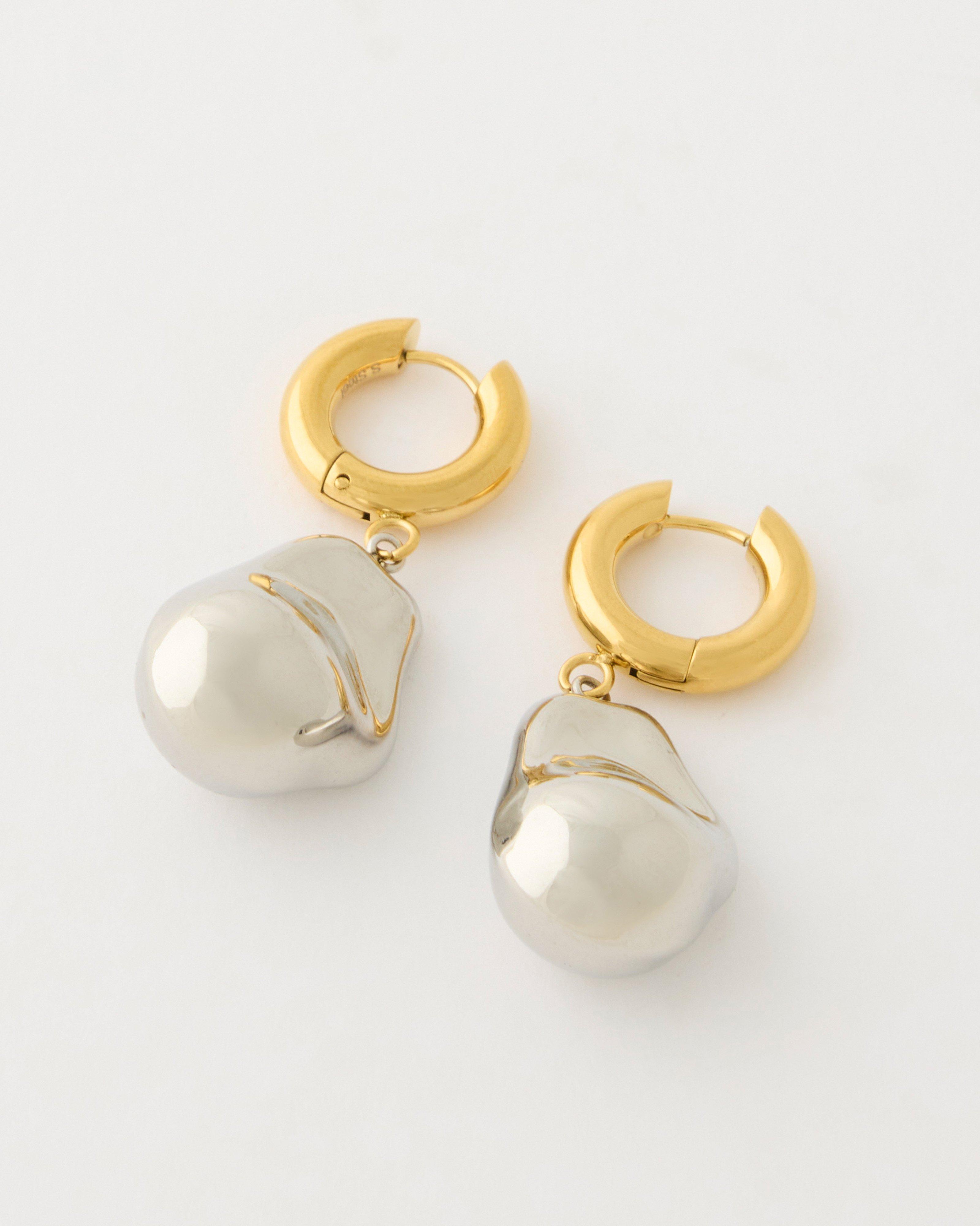 Stainless Steel Silver Nugget Earrings -  Gold