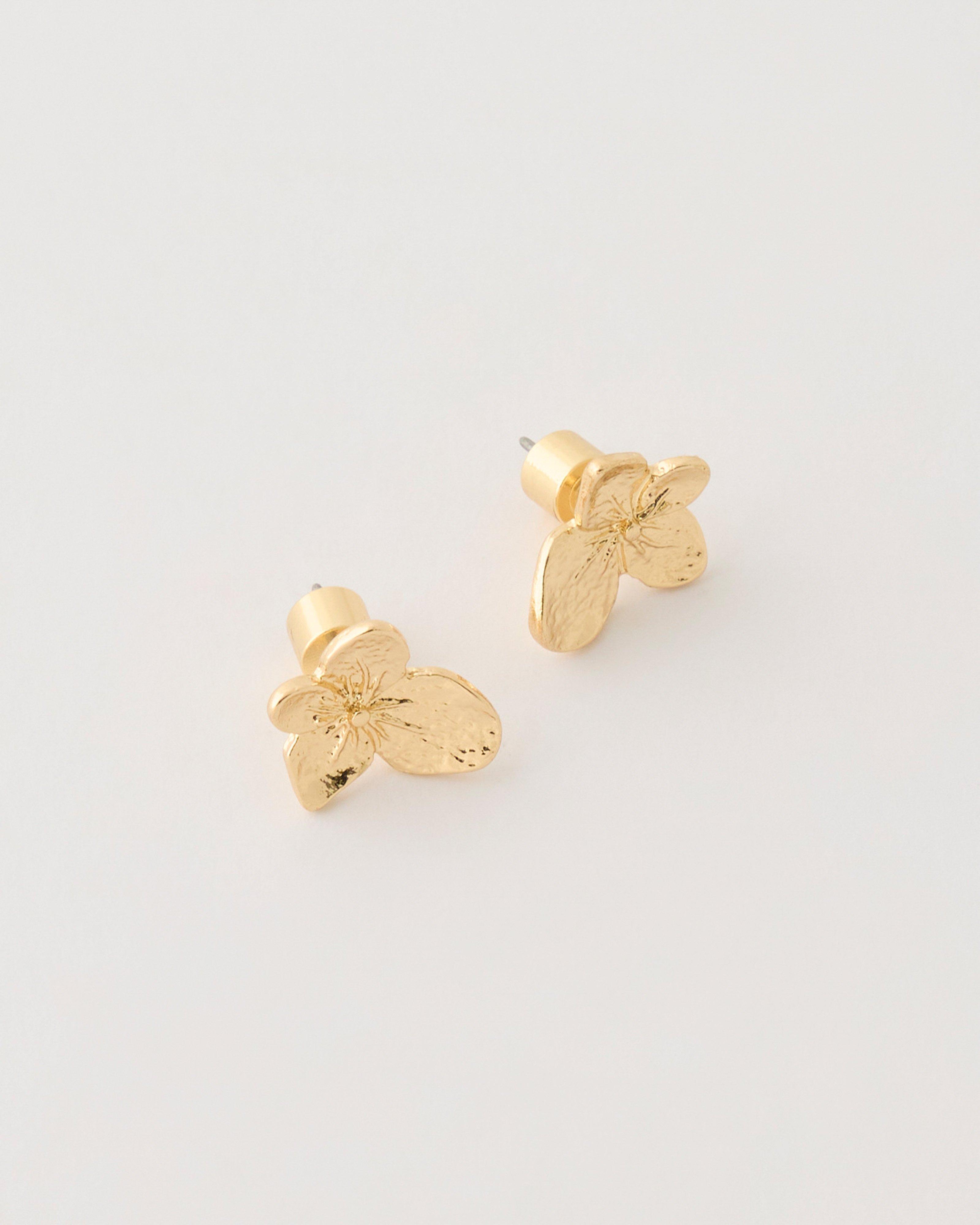 Flower Stud Earrings -  Gold