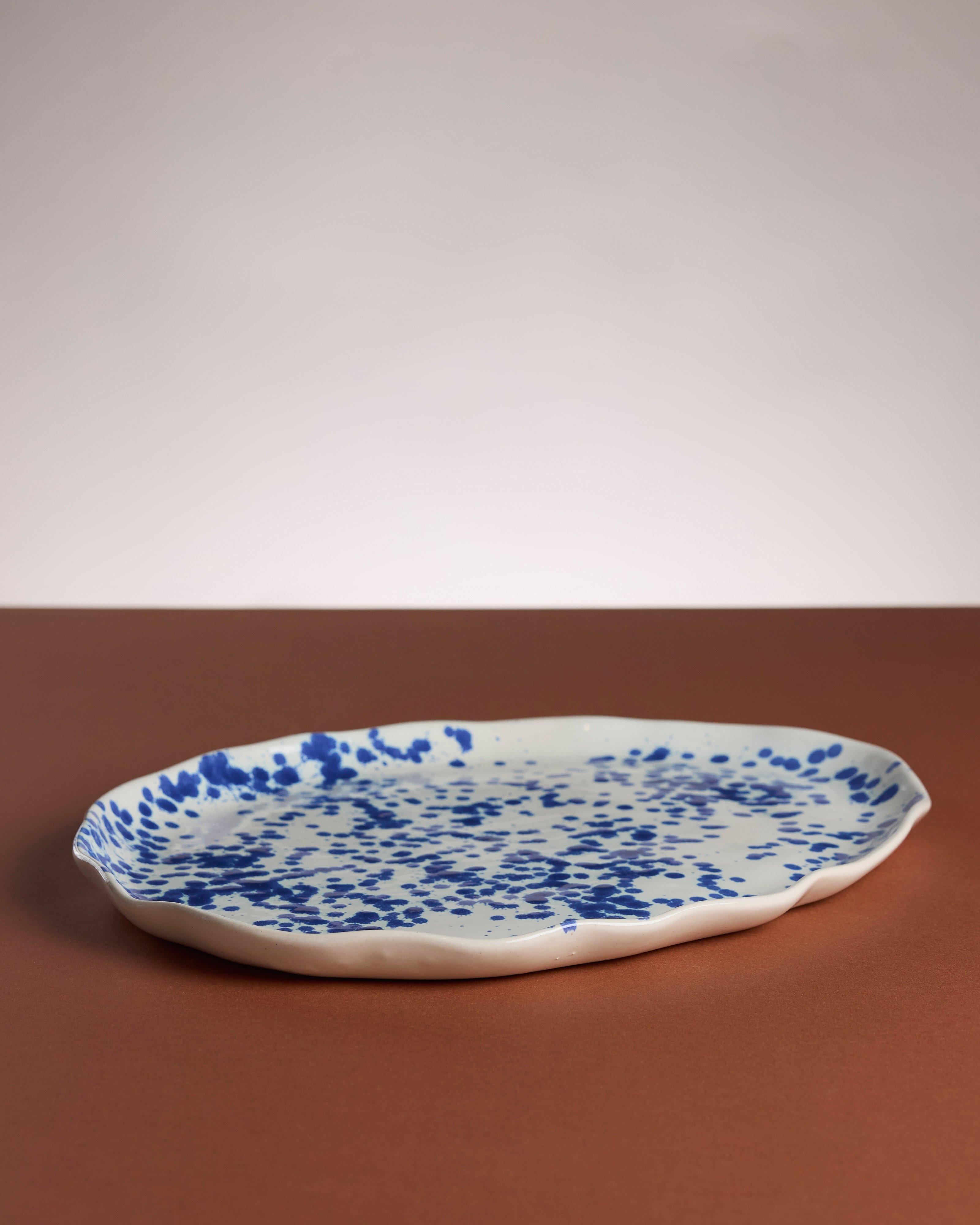 Flutter Large Oval Splatter Platter -  Blue