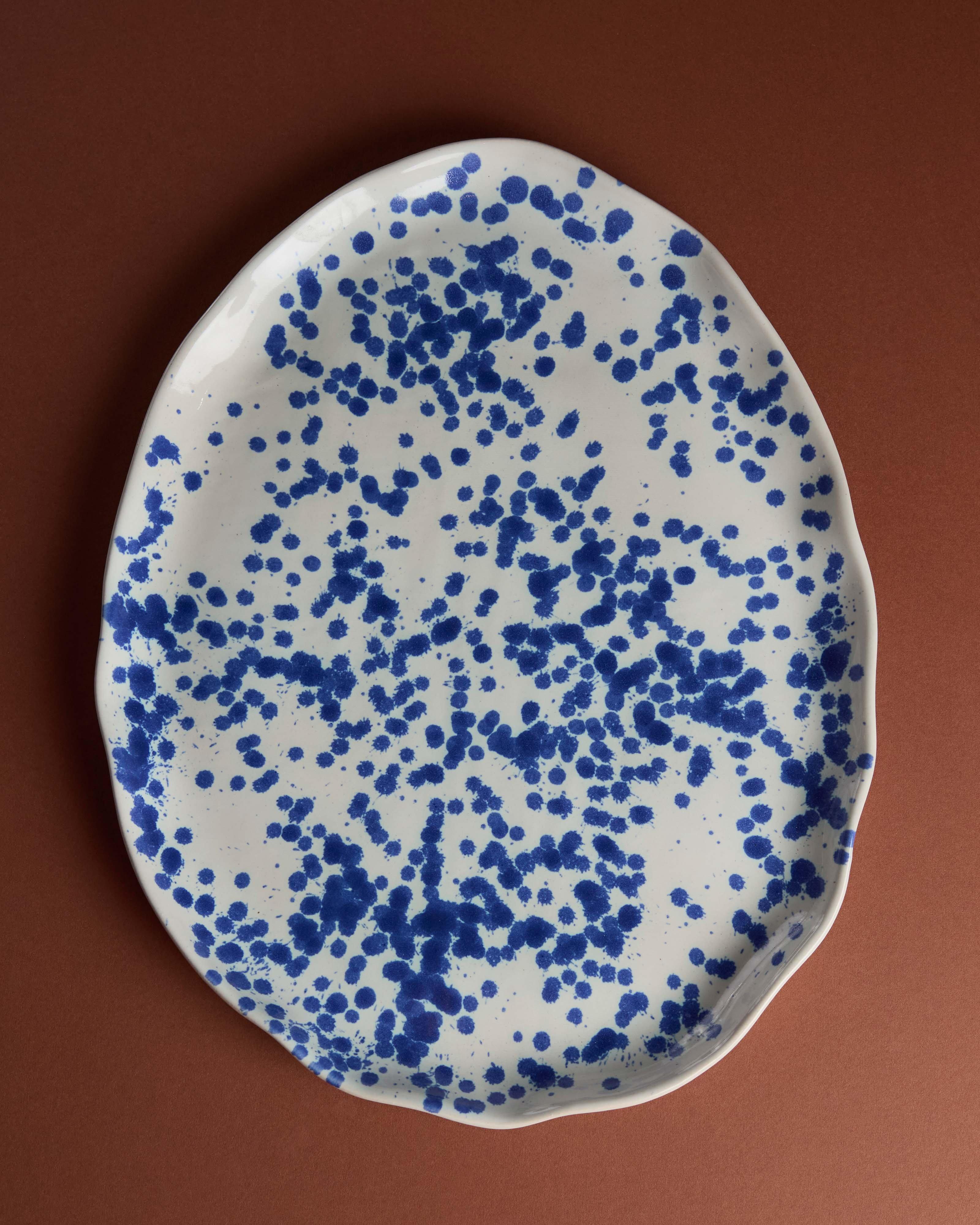 Flutter Large Oval Splatter Platter -  Blue