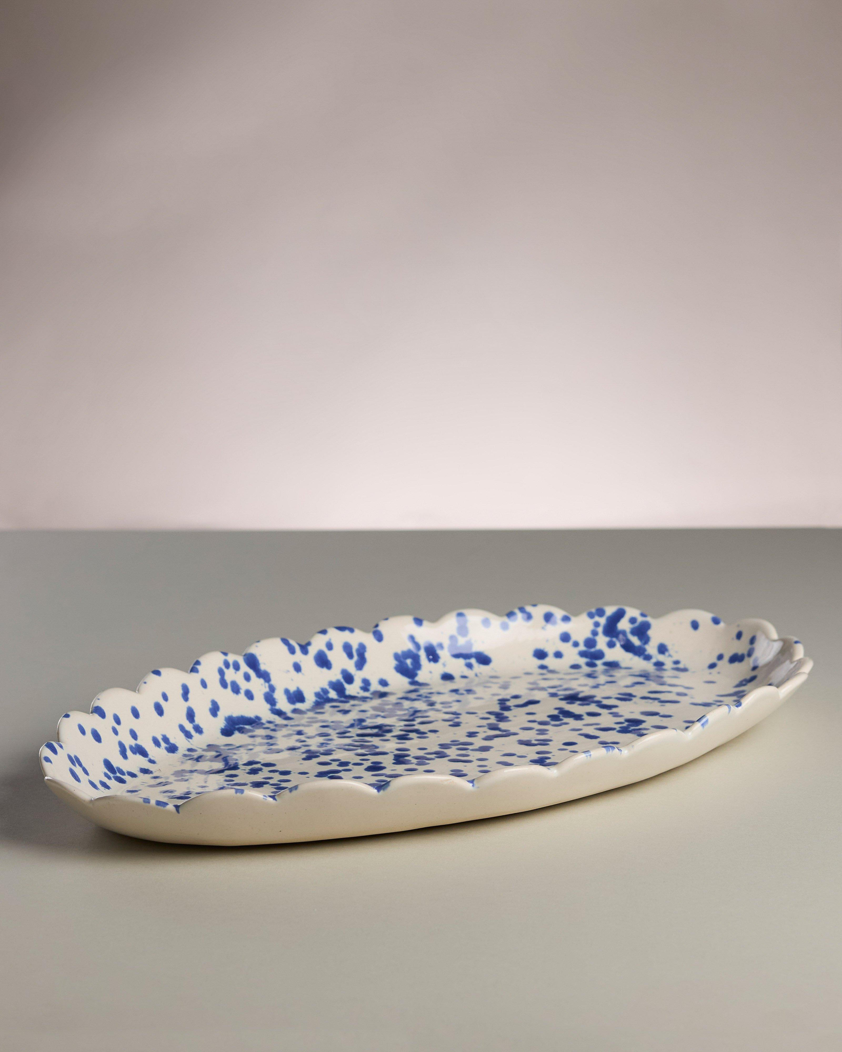 Oval Deep Scallop Splatter Platter -  Blue