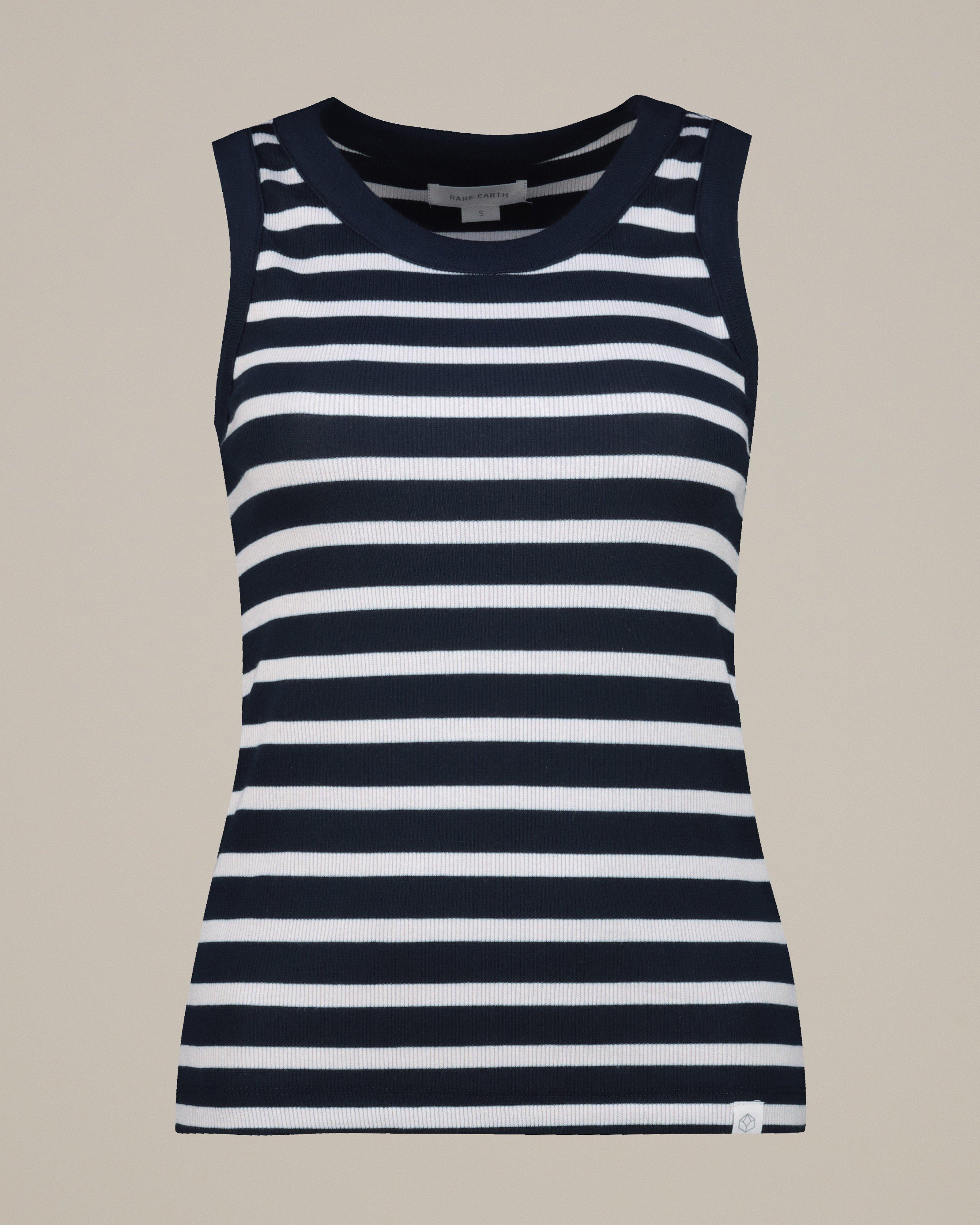 Rare Earth Women's Blossom Stripe Rib Tank Top -  Navy