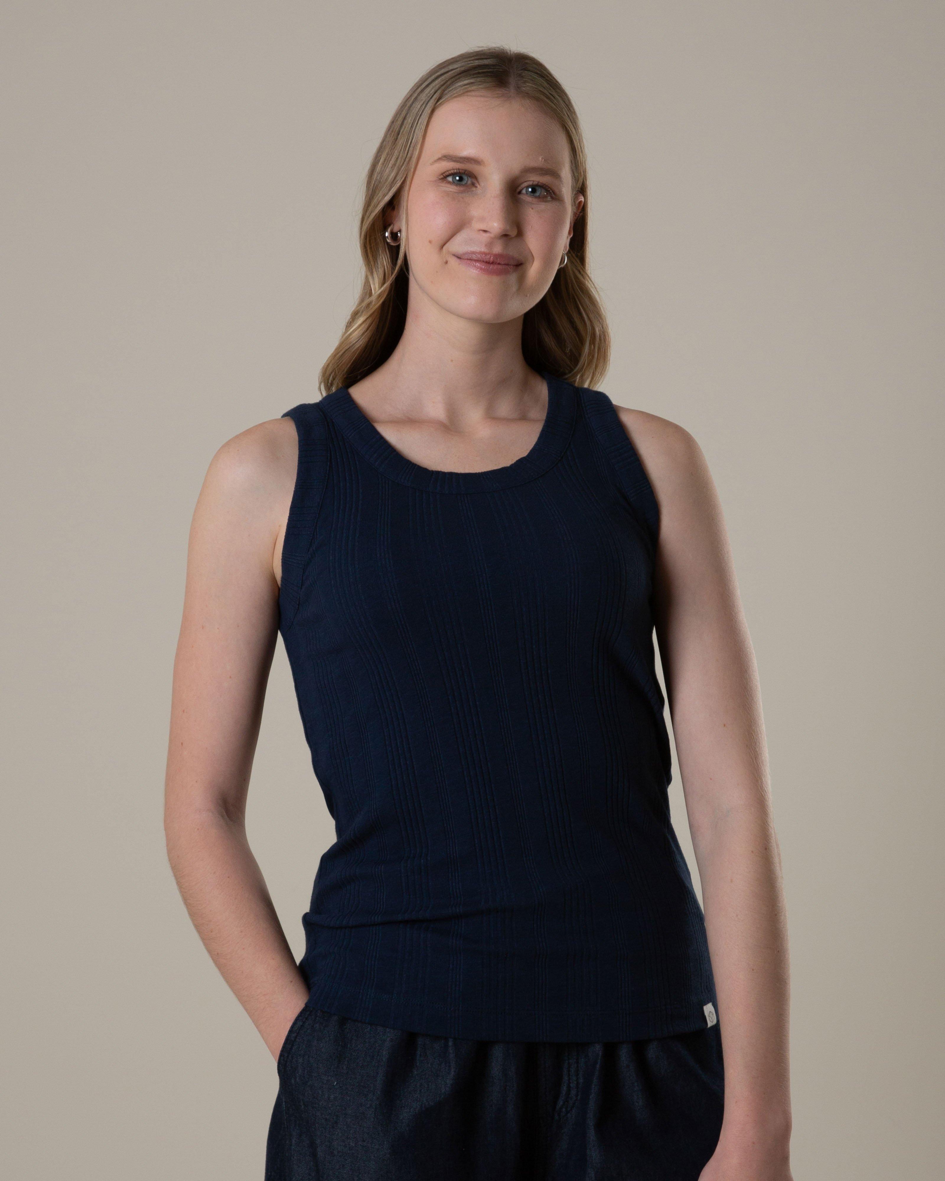 Rare Earth Women's Blossom Rib Tank Top -  Navy