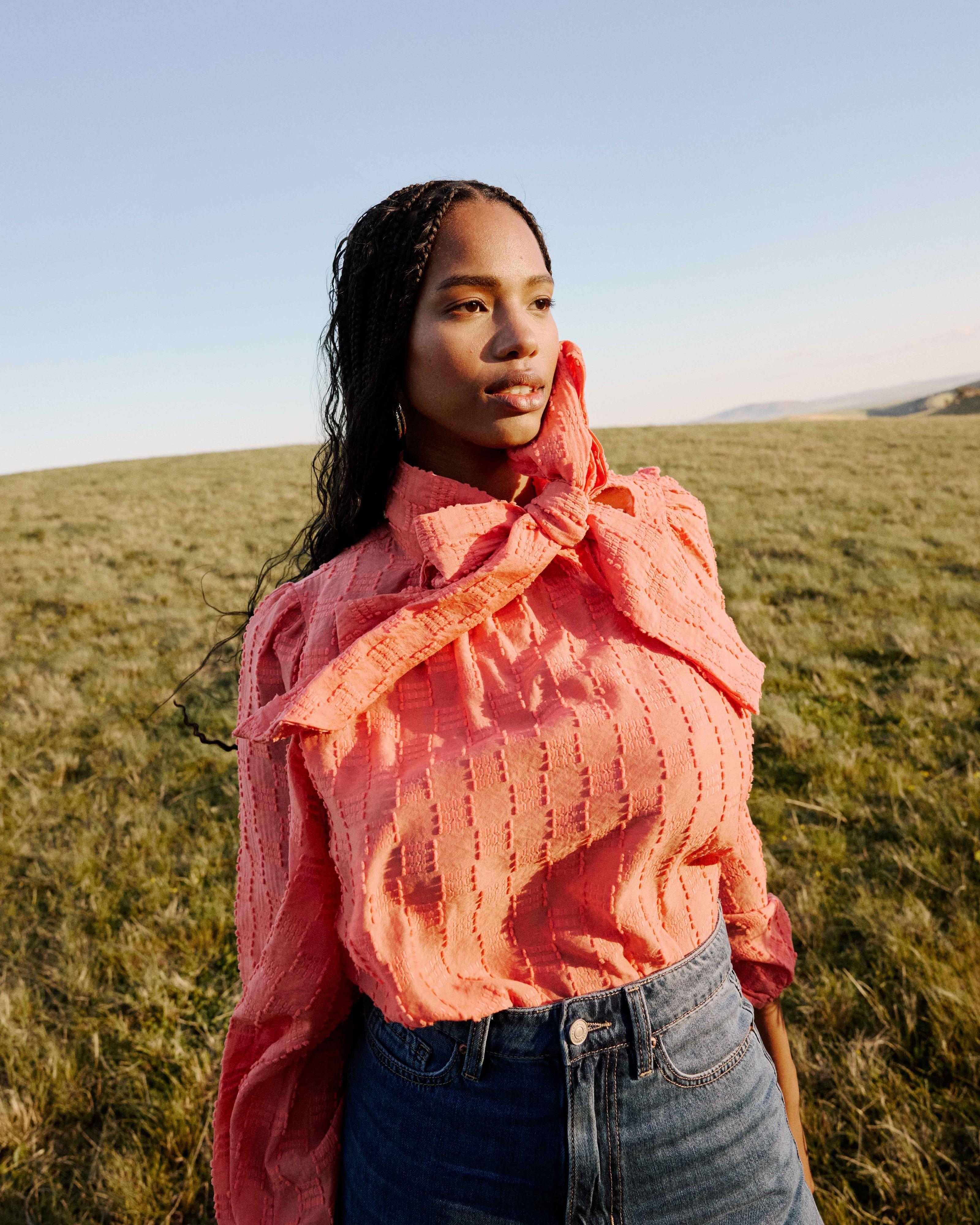 Mioni Textured Blouse -  Orange
