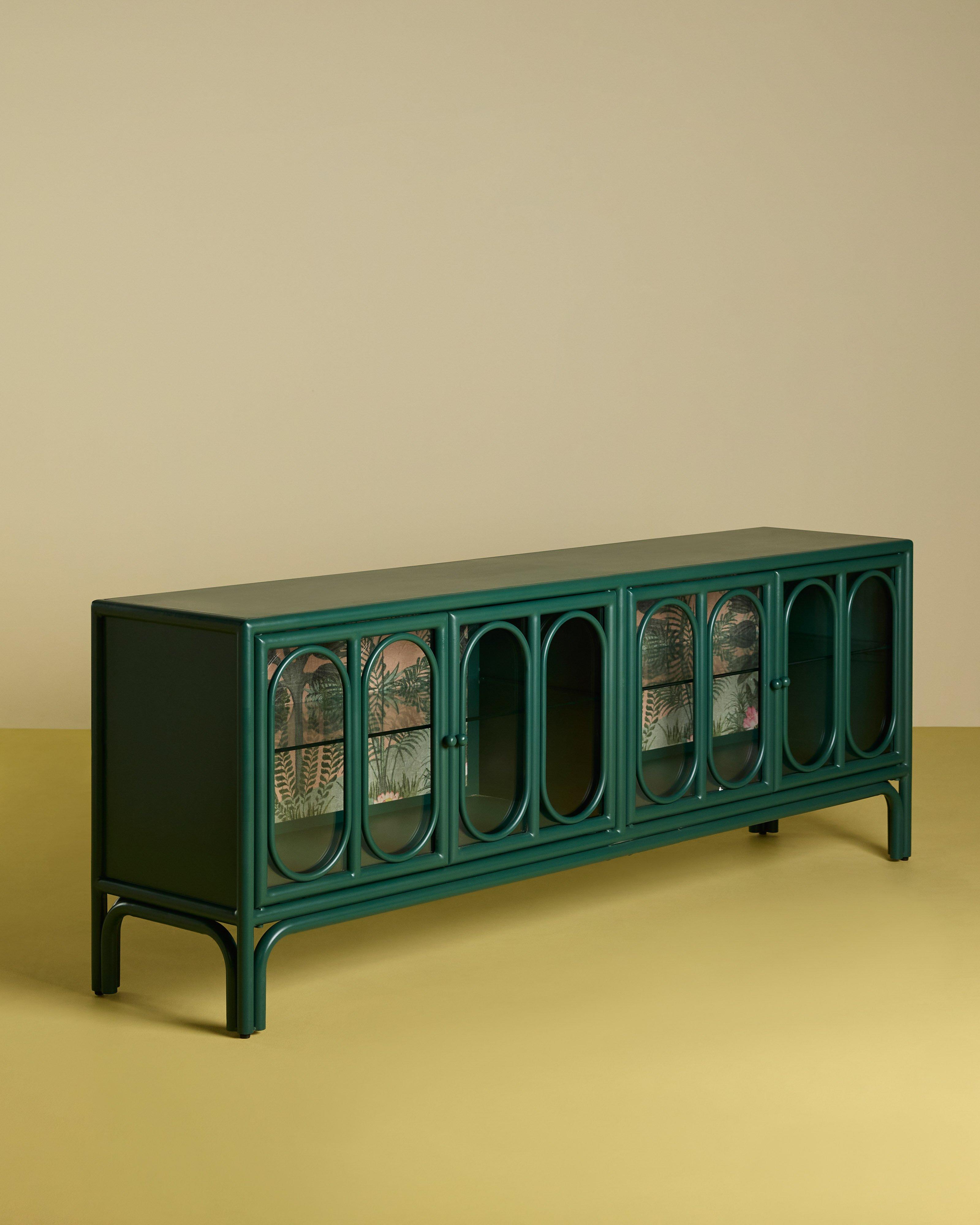  Deco Fabric Four Door Sideboard -  Green