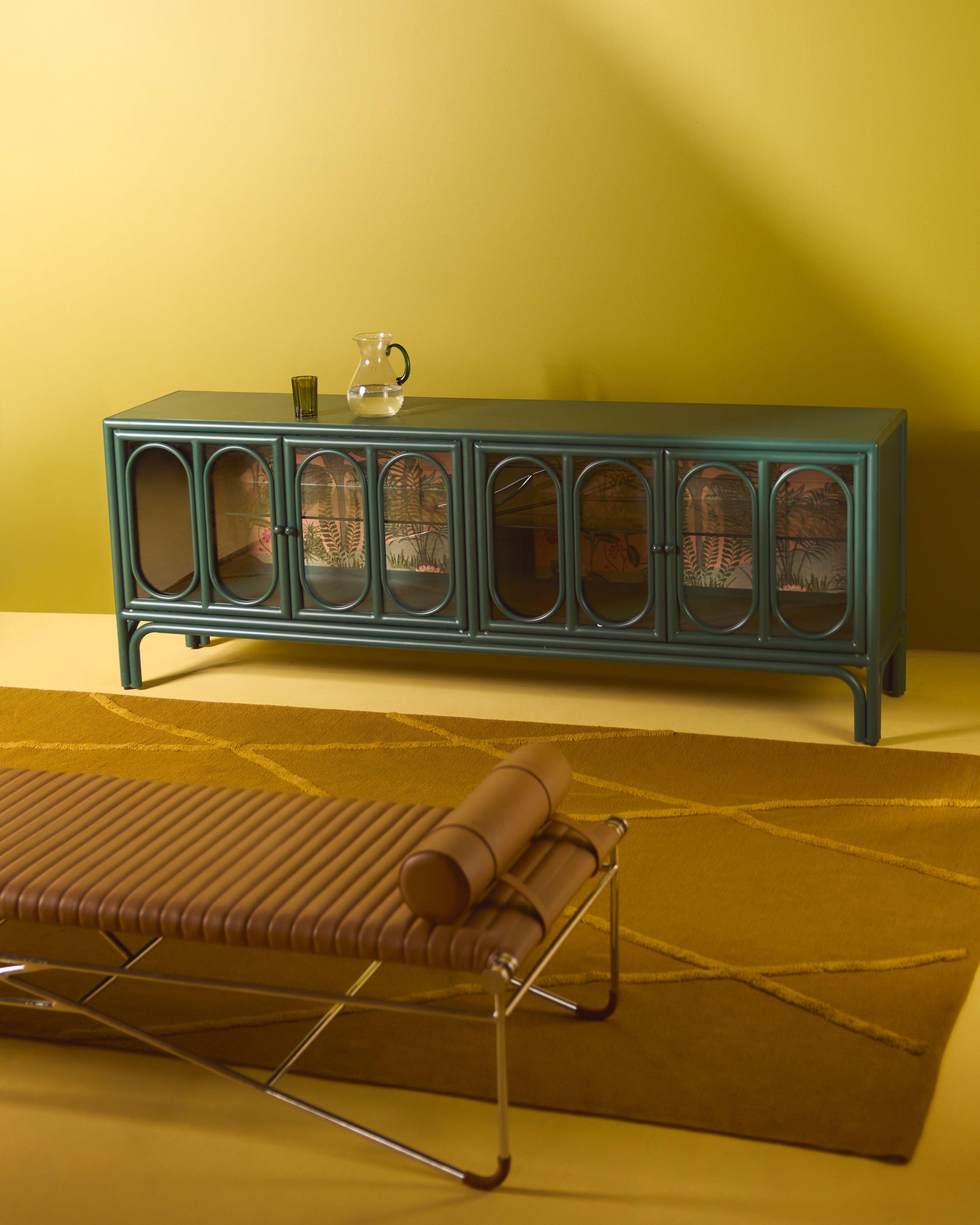  Deco Fabric Four Door Sideboard -  Green