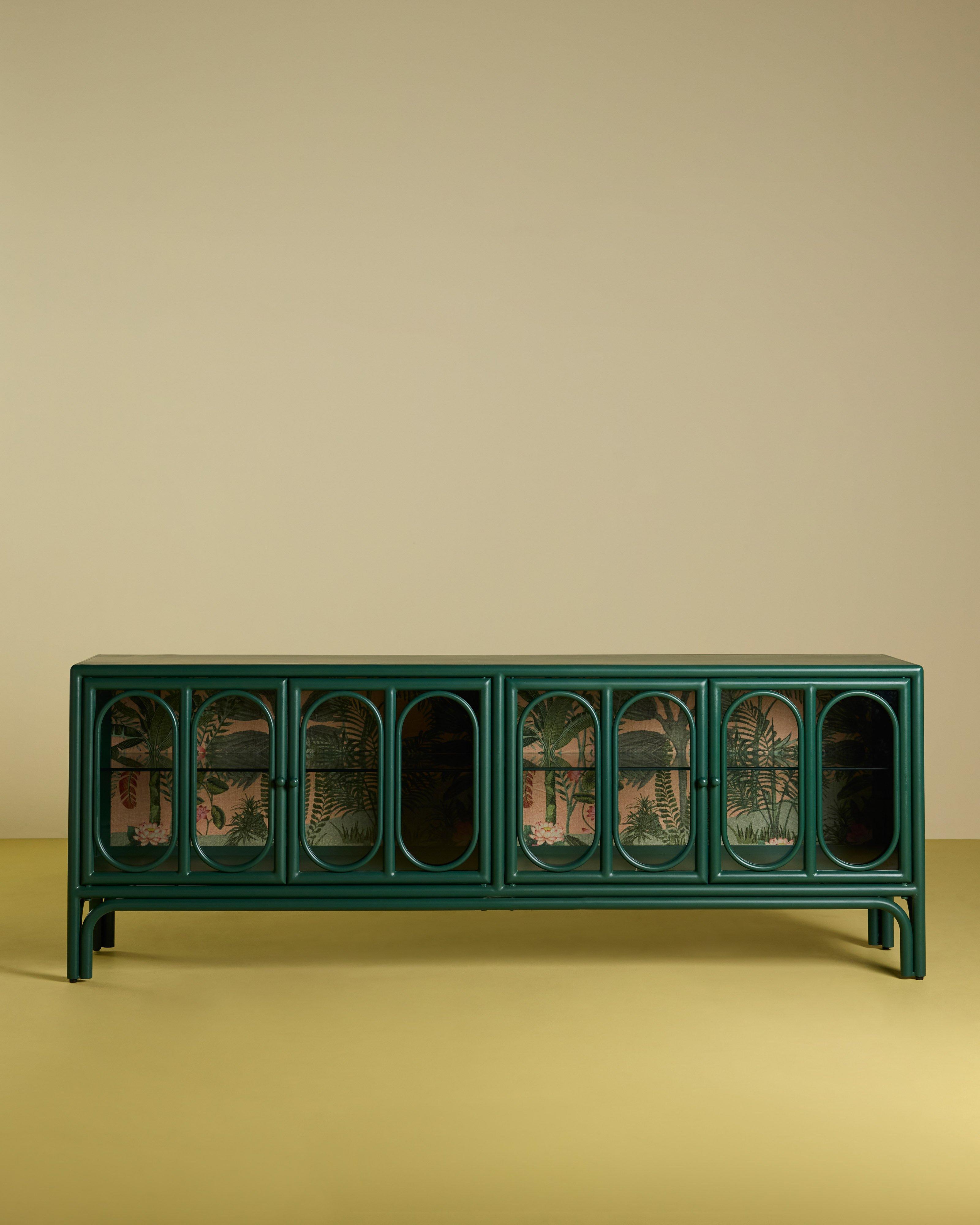  Deco Fabric Four Door Sideboard -  Green