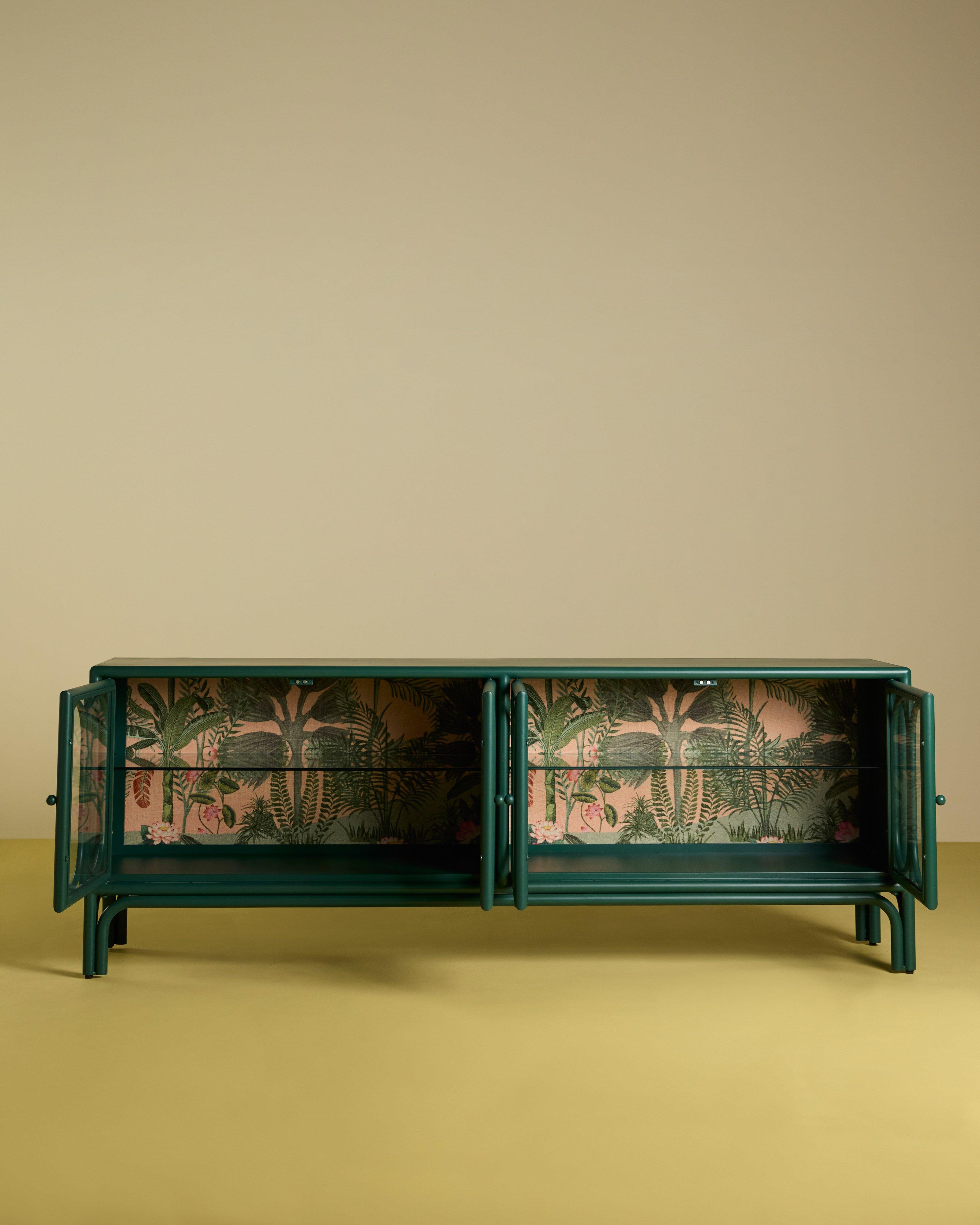  Deco Fabric Four Door Sideboard -  Green