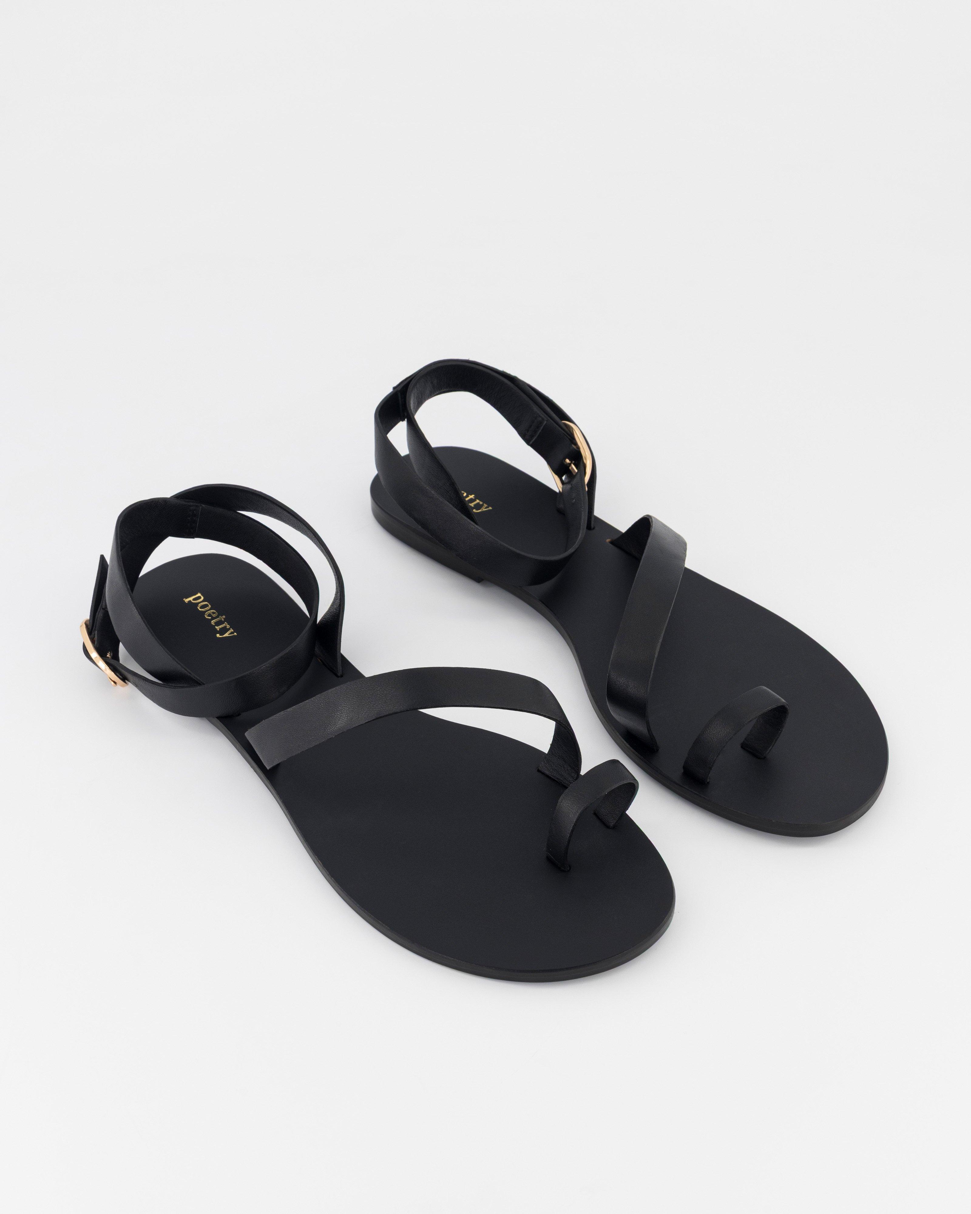 Luz Leather Strap Sandal -  Black